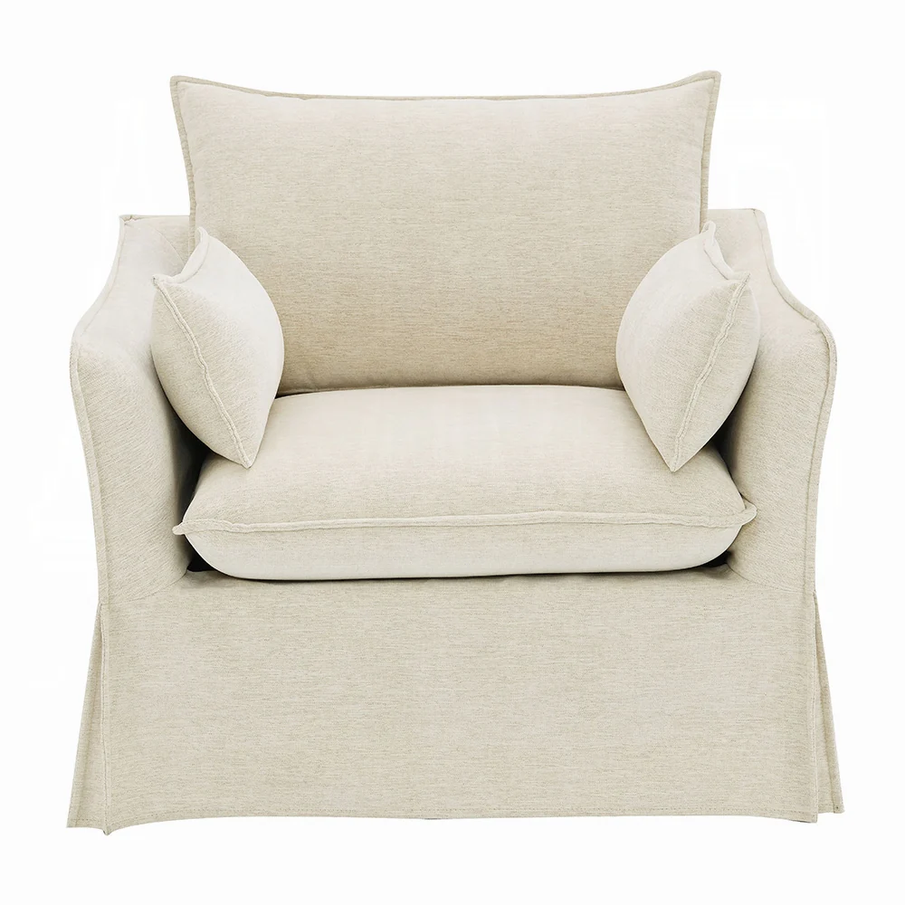 Shane Beige Linen Chair with 2 Pillows - Image 6