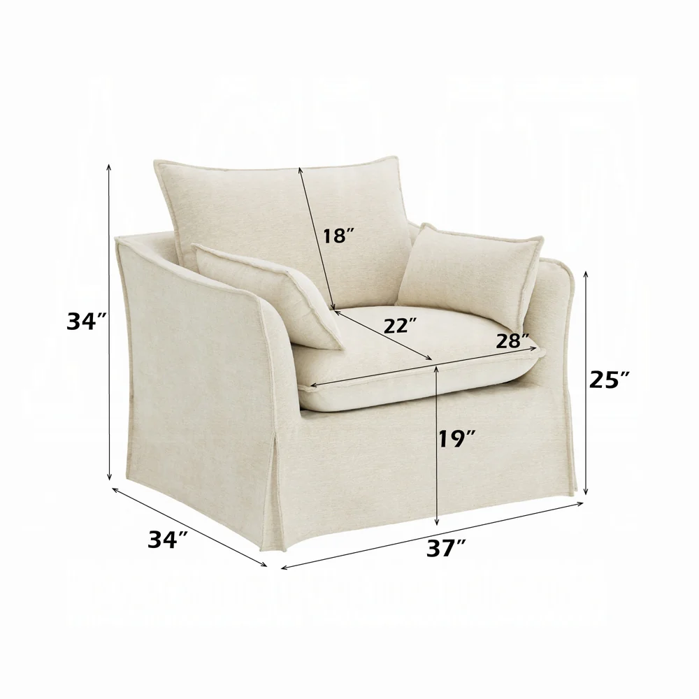 Shane Beige Linen Chair with 2 Pillows - Image 7