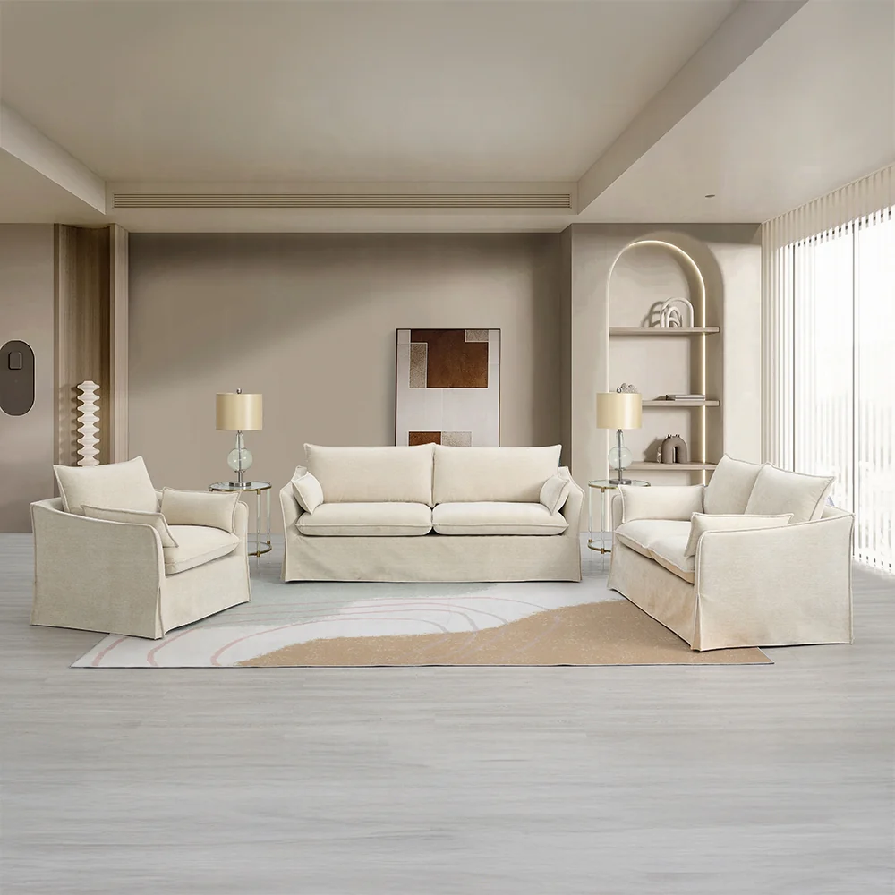 Shane Beige Linen Loveseat with Pillows - Image 2