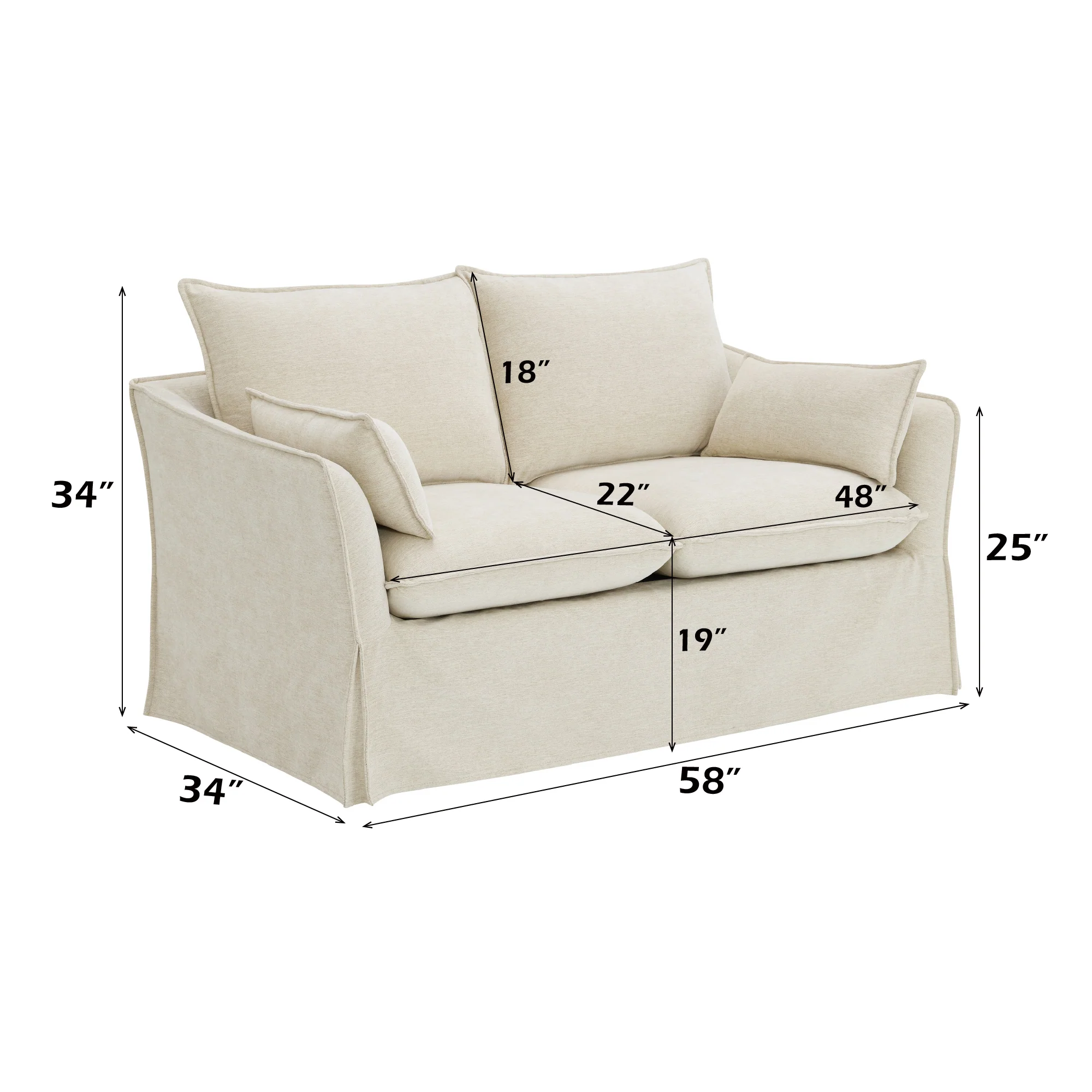 Shane Beige Linen Loveseat with Pillows - Image 6