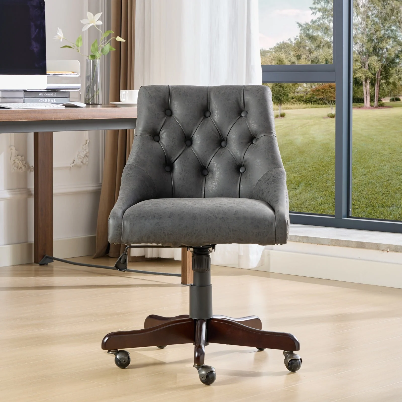 Sheepskin Pattern Fabric Home Office Chair with Lift, Swivel and Recline Functions - Image 16