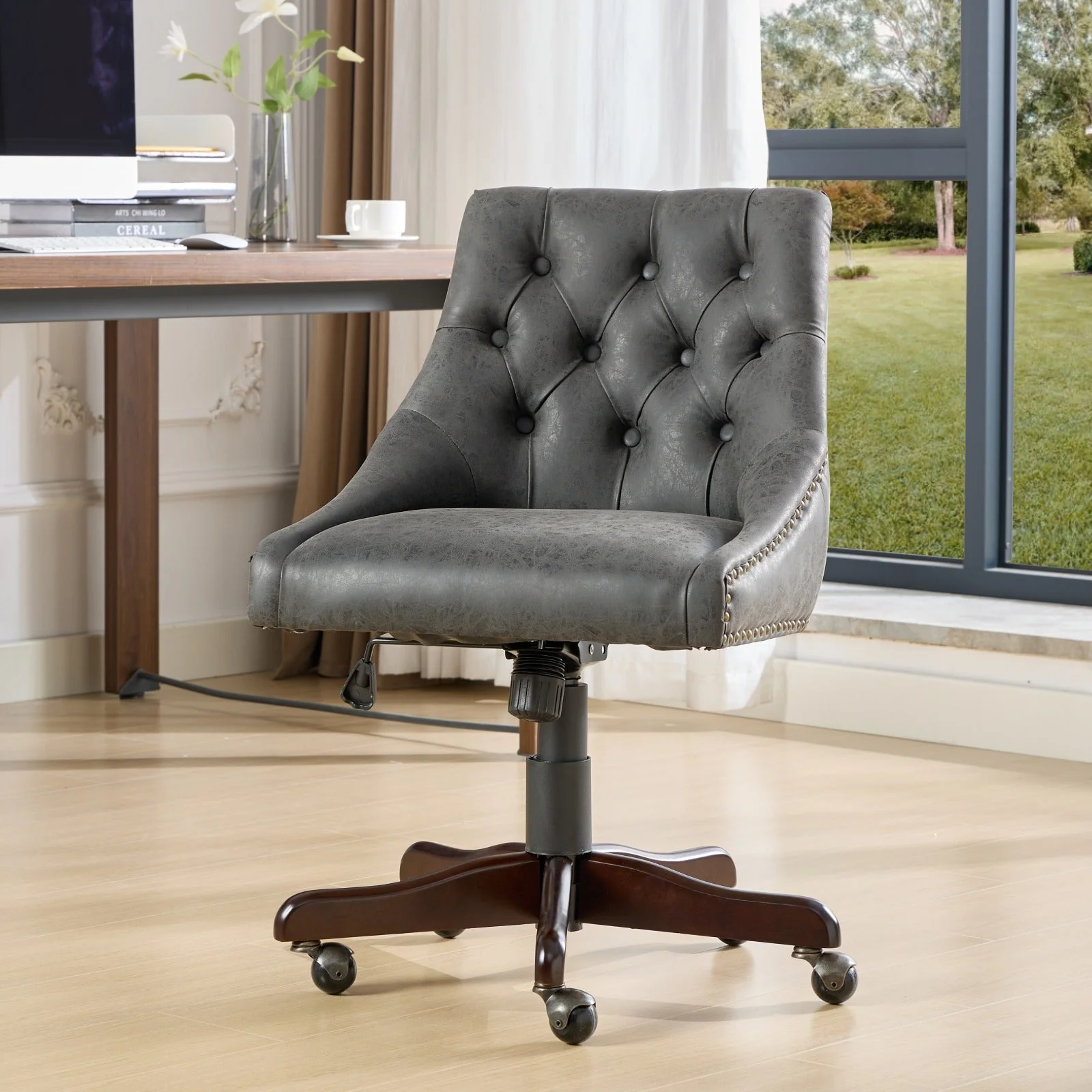 Sheepskin Pattern Fabric Home Office Chair with Lift, Swivel and Recline Functions - Image 17