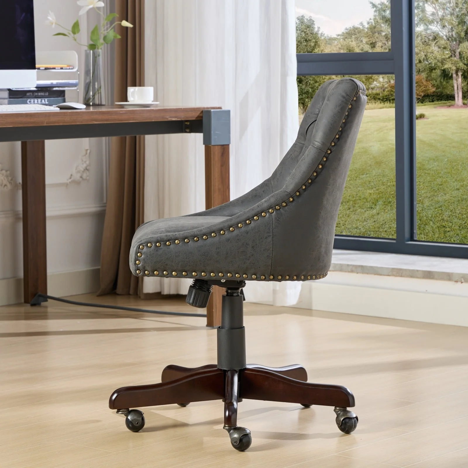 Sheepskin Pattern Fabric Home Office Chair with Lift, Swivel and Recline Functions - Image 18