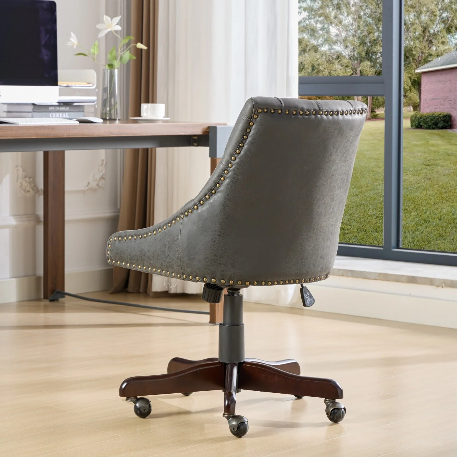 Sheepskin Pattern Fabric Home Office Chair with Lift, Swivel and Recline Functions - Image 19