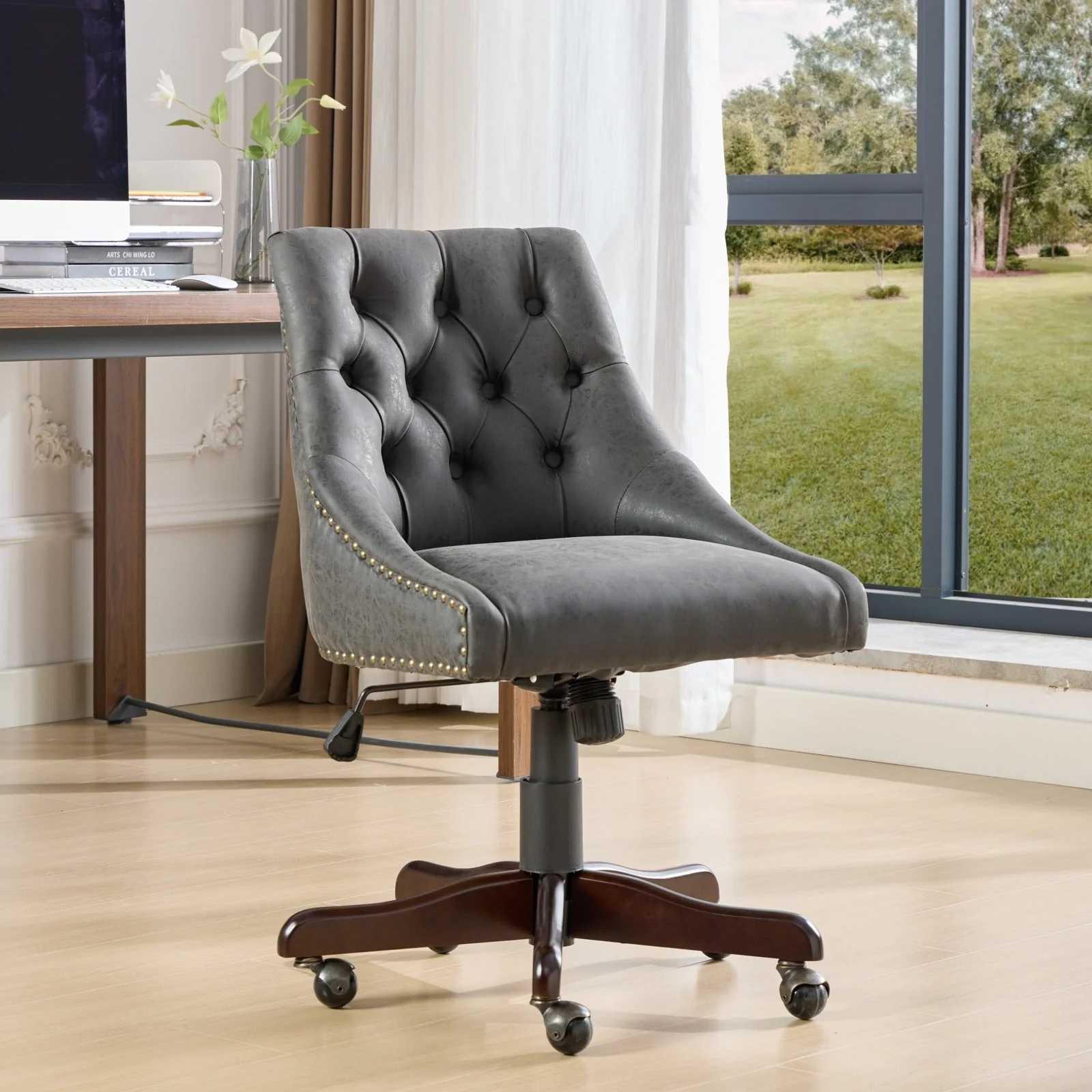Sheepskin Pattern Fabric Home Office Chair with Lift, Swivel and Recline Functions - Image 2