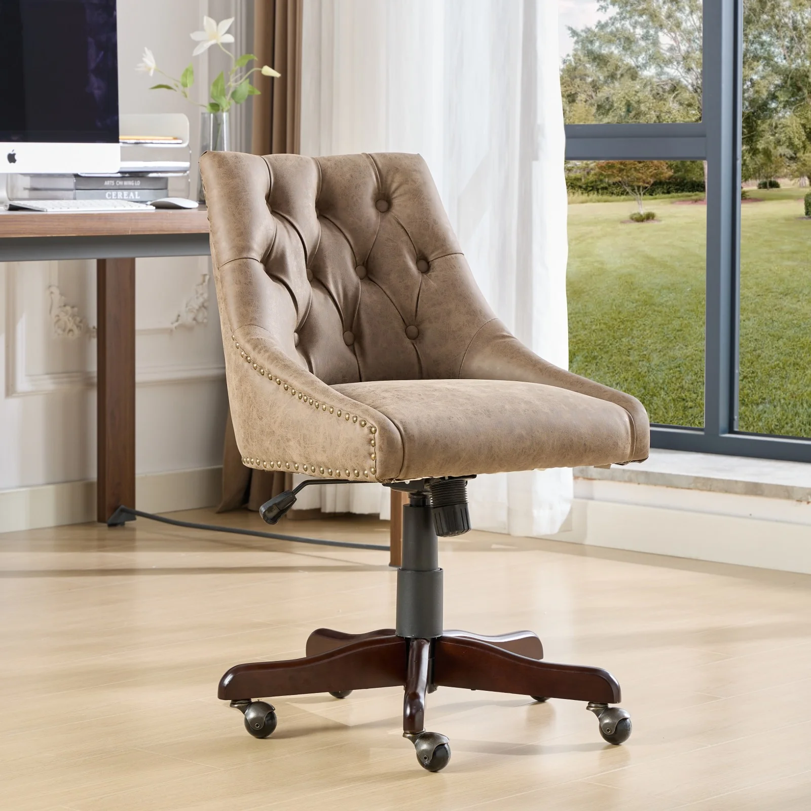 Sheepskin Pattern Fabric Home Office Chair with Lift, Swivel and Recline Functions - Image 22