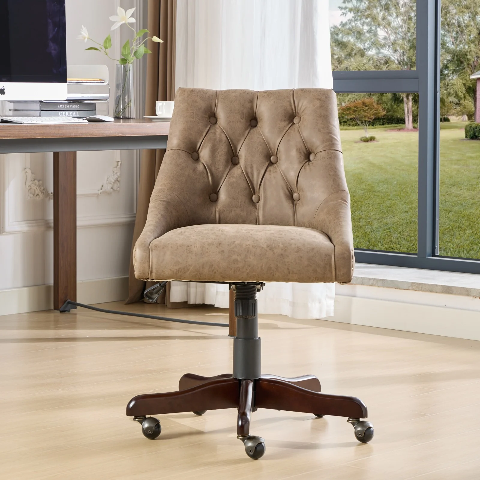 Sheepskin Pattern Fabric Home Office Chair with Lift, Swivel and Recline Functions - Image 35