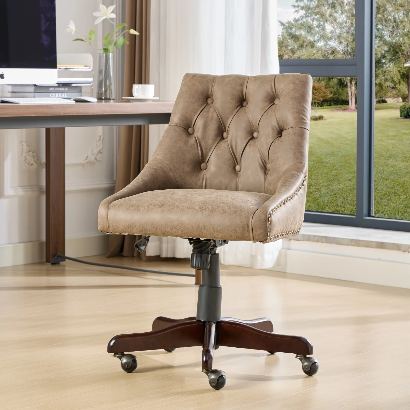 Sheepskin Pattern Fabric Home Office Chair with Lift, Swivel and Recline Functions - Image 36