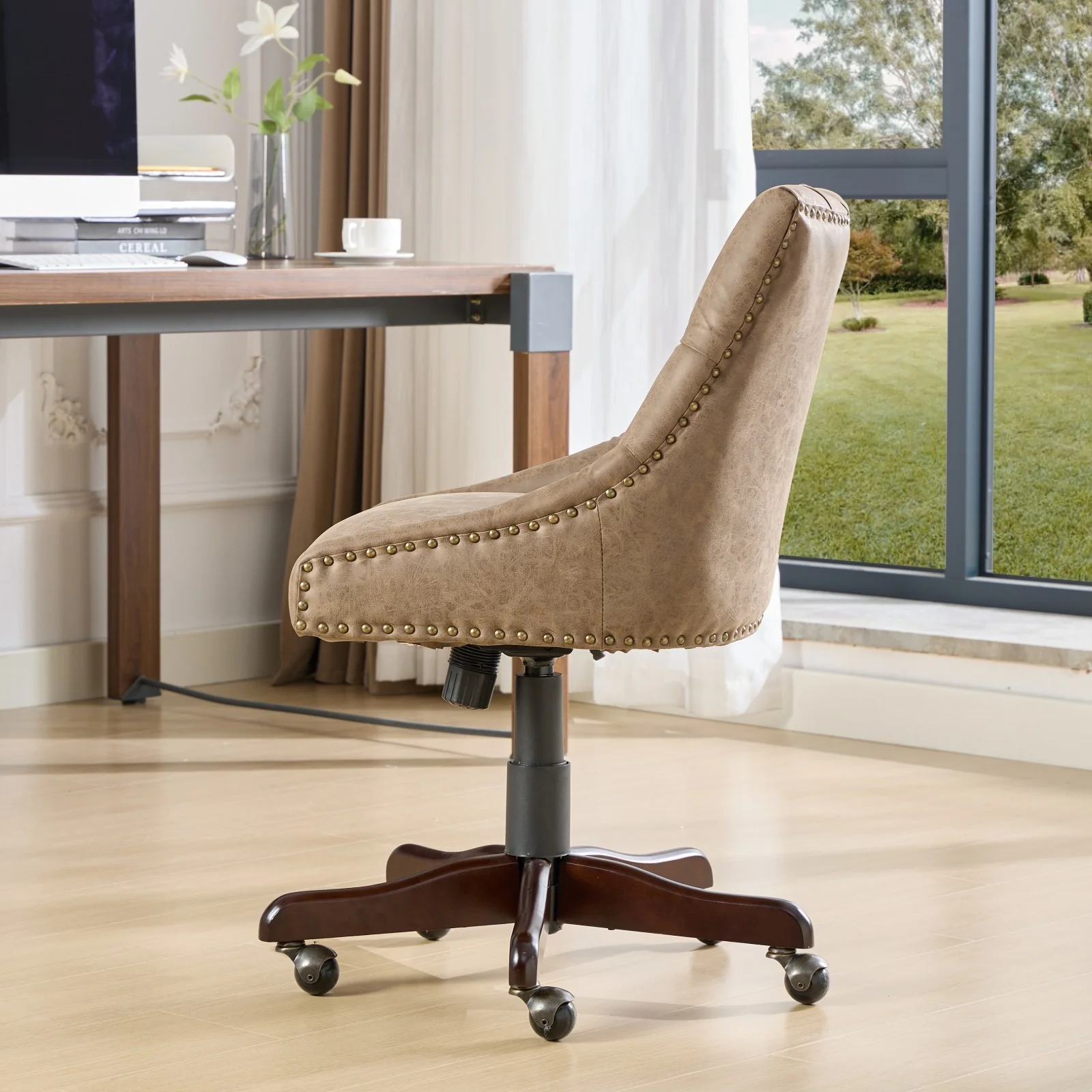 Sheepskin Pattern Fabric Home Office Chair with Lift, Swivel and Recline Functions - Image 37