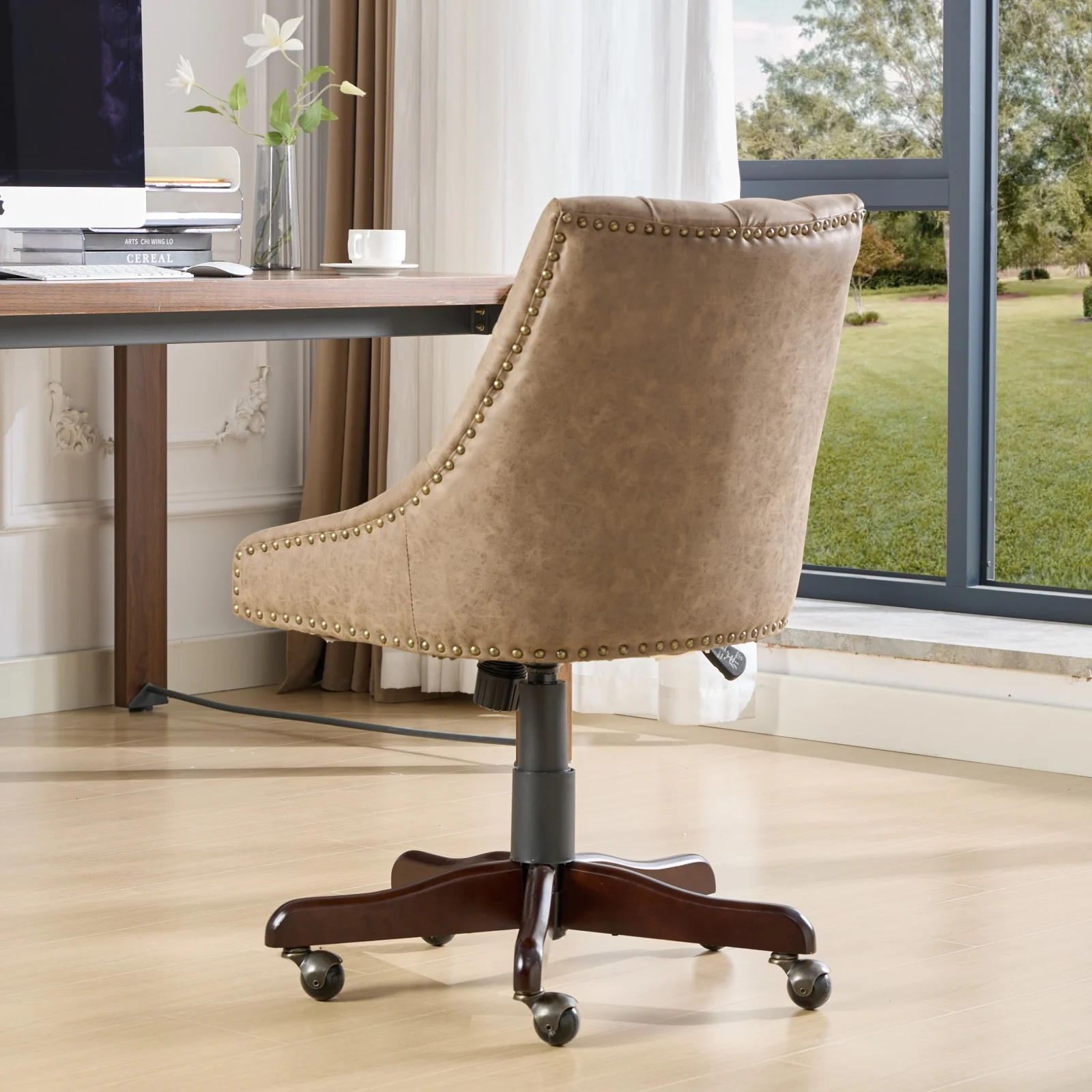 Sheepskin Pattern Fabric Home Office Chair with Lift, Swivel and Recline Functions - Image 38