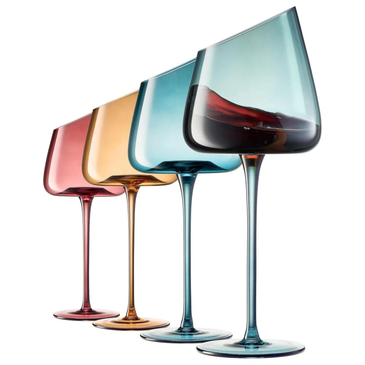 Slanted Stemmed Wine Glasses Muted Set of 4