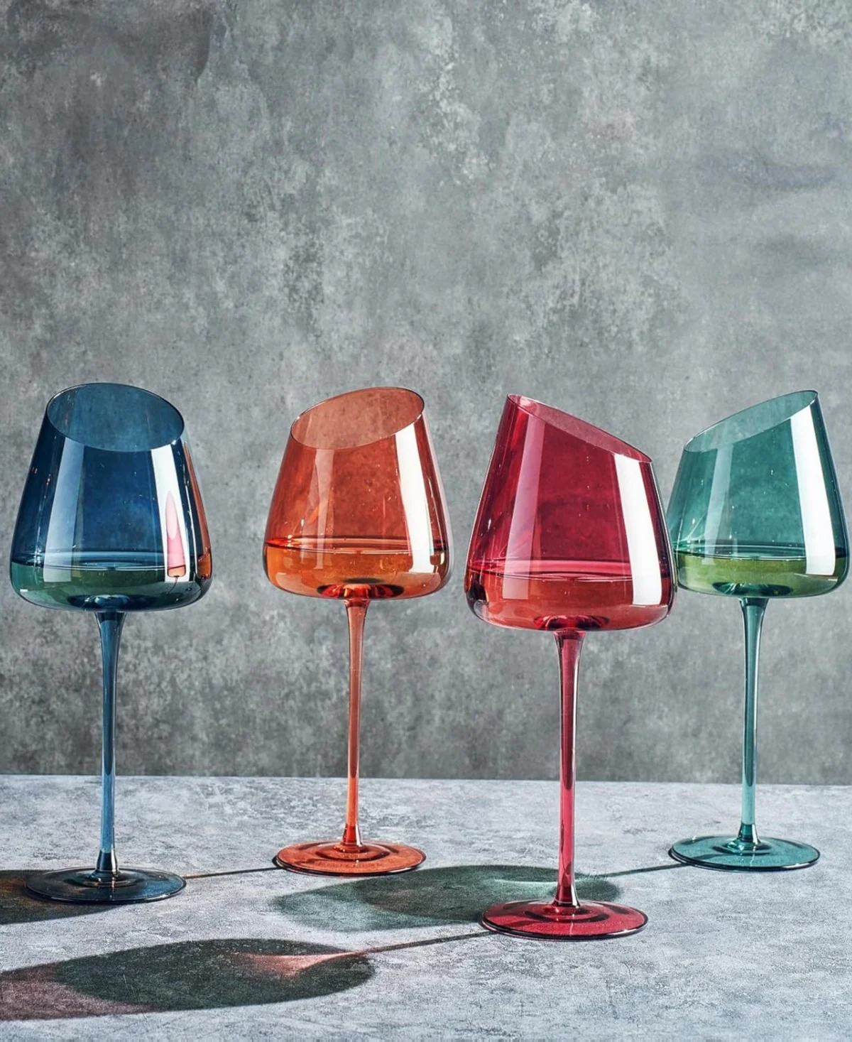 Slanted Stemmed Wine Glasses Muted Set of 4 - Image 2