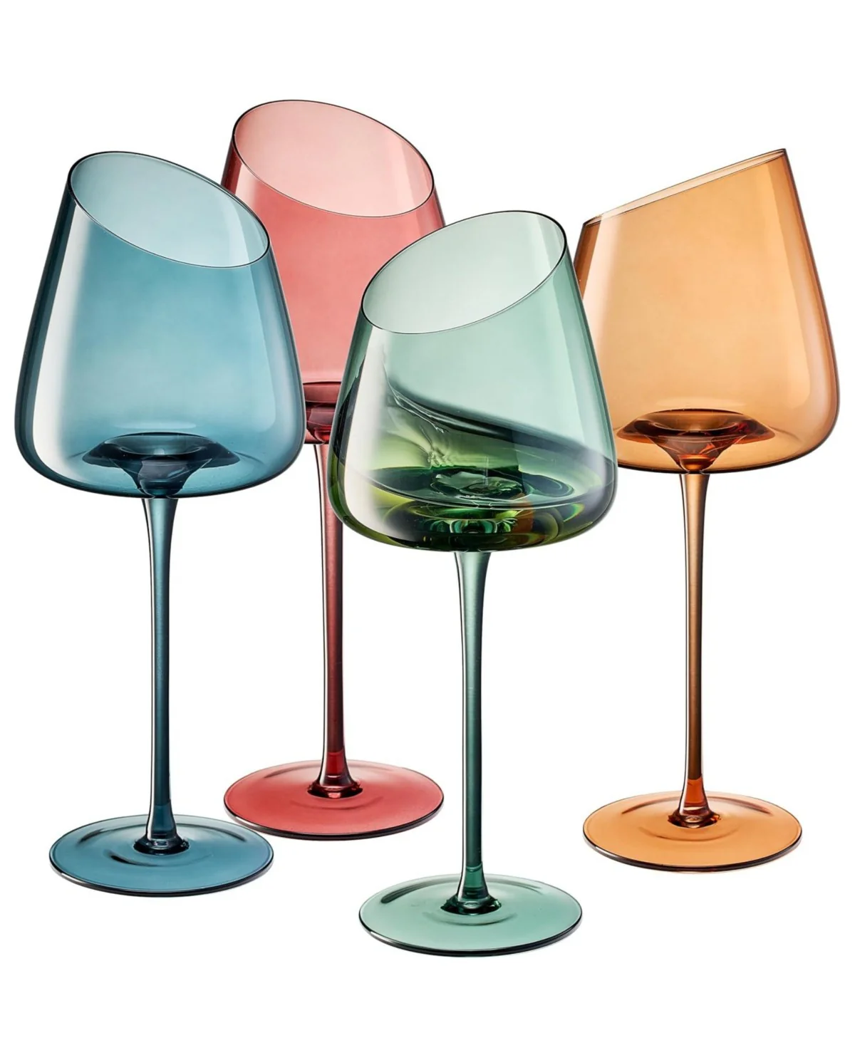 Slanted Stemmed Wine Glasses Muted Set of 4 - Image 3