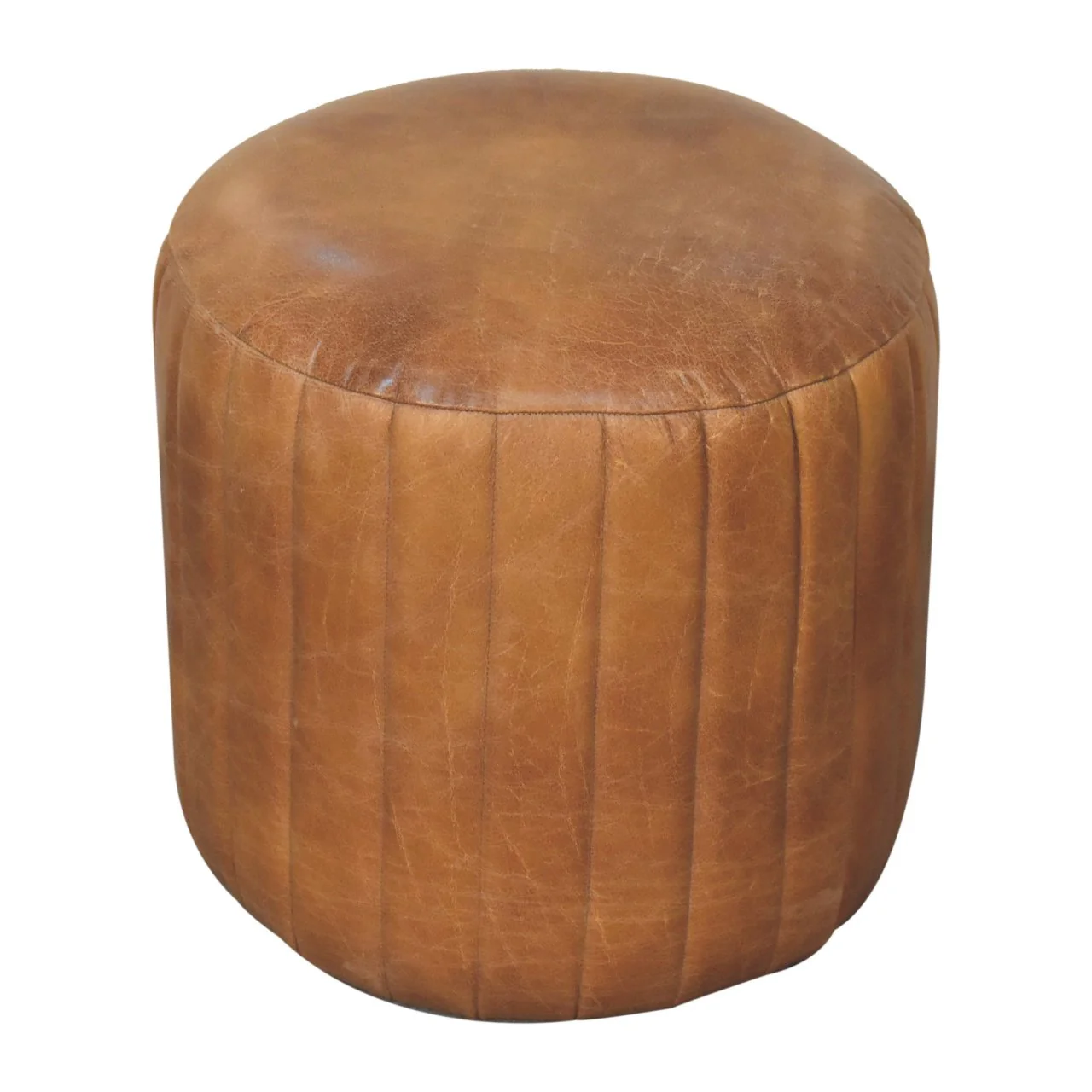 Solid Wood Buffalo Leather Boucle Footstool