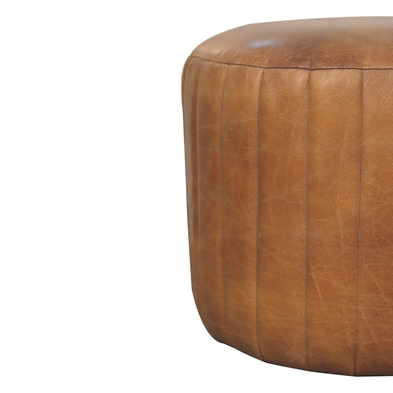Solid Wood Buffalo Leather Boucle Footstool - Image 3