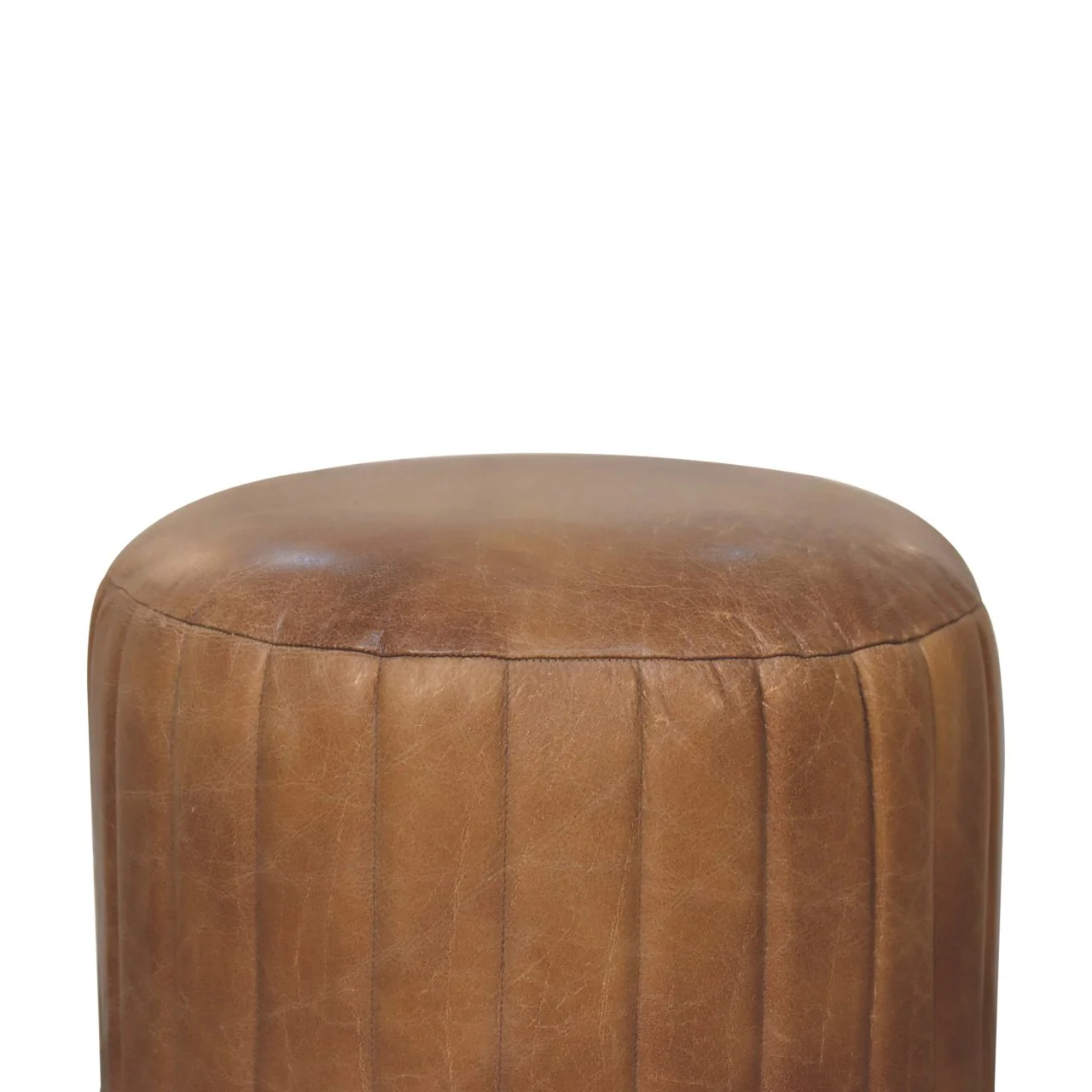 Solid Wood Buffalo Leather Boucle Footstool - Image 4