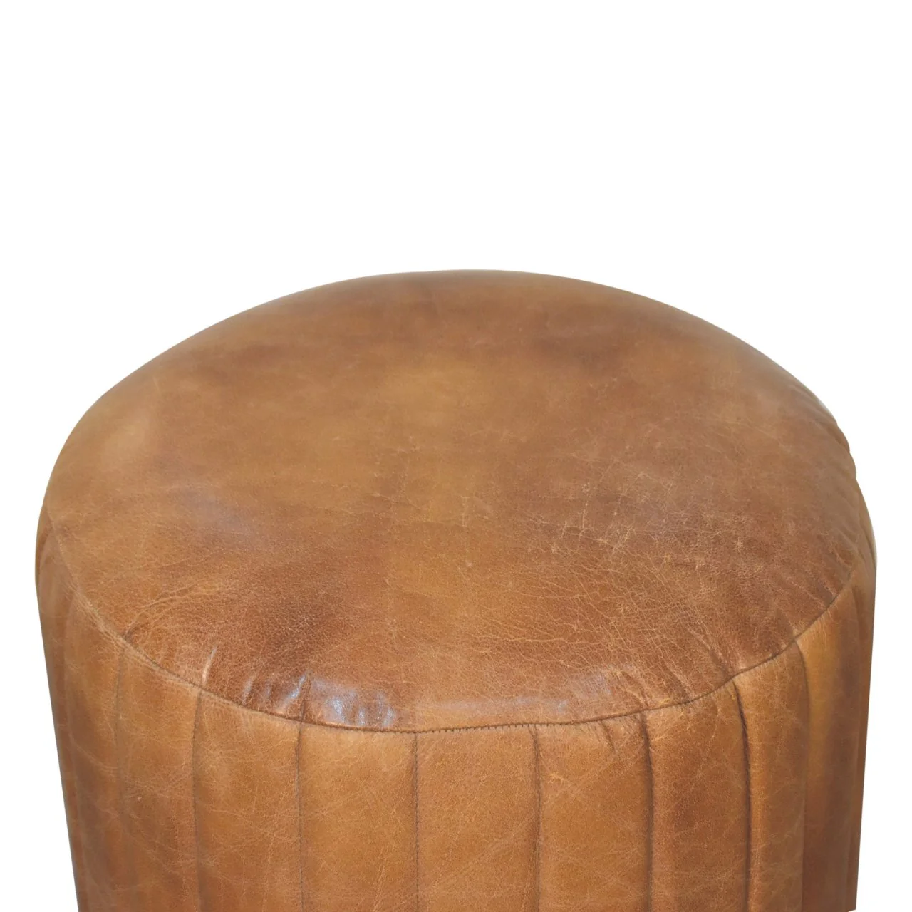 Solid Wood Buffalo Leather Boucle Footstool - Image 7