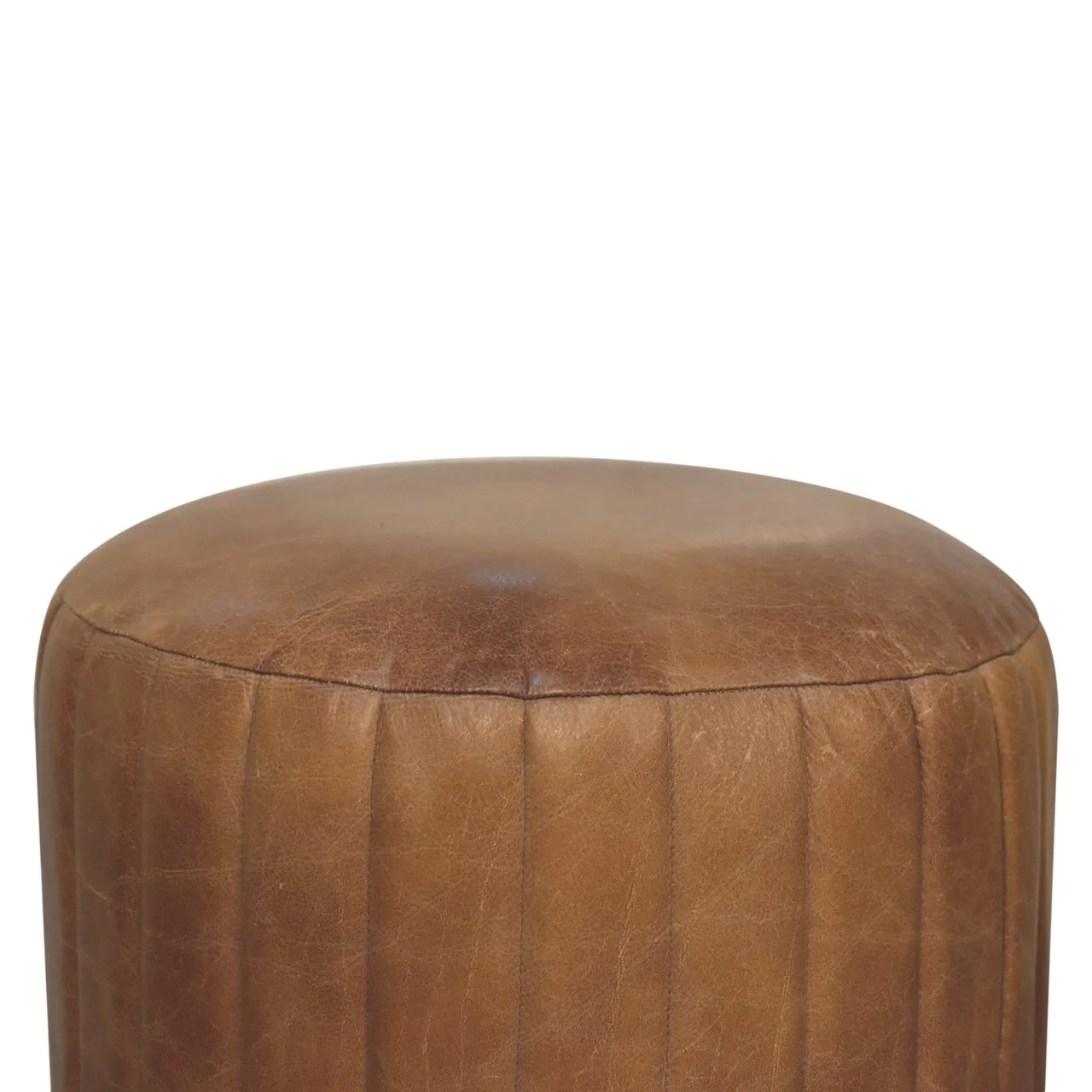 Solid Wood Buffalo Leather Boucle Footstool - Image 9