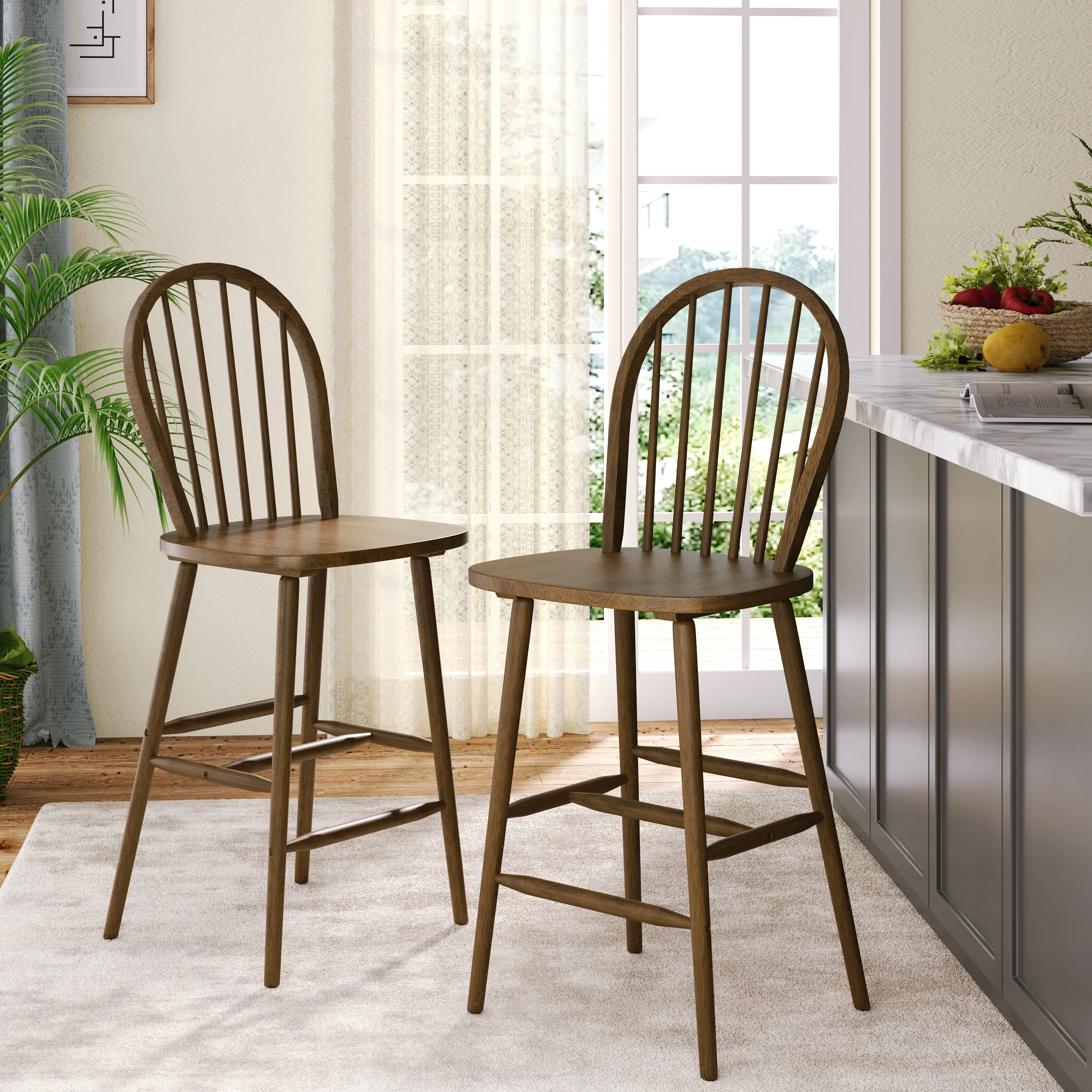 Solid Wood Spindle Back Barstool, Set of 2 - Image 2
