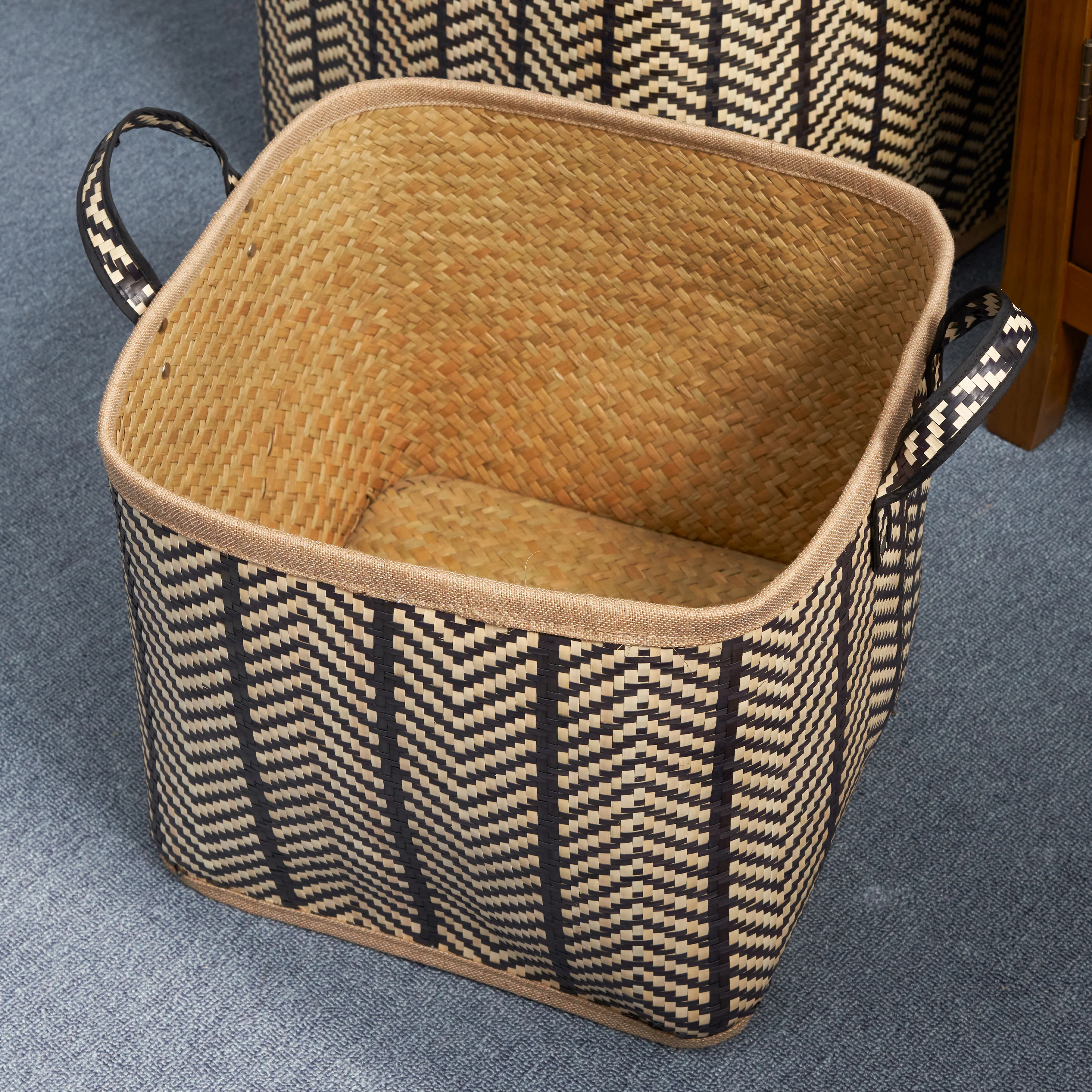 Square Palm Leaf Woven Wicker Storage Basket, Set of 2 - Image 3