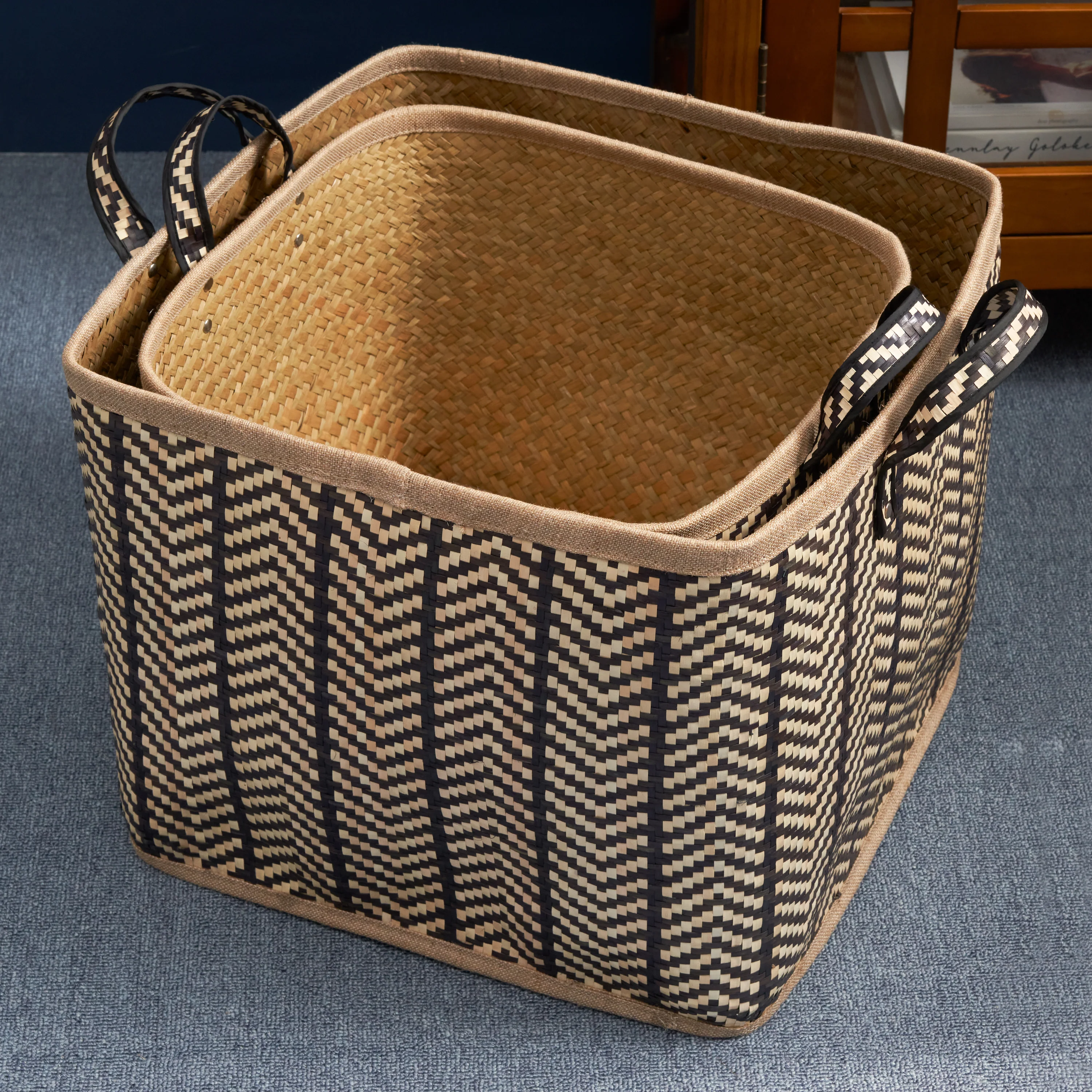 Square Palm Leaf Woven Wicker Storage Basket, Set of 2 - Image 4