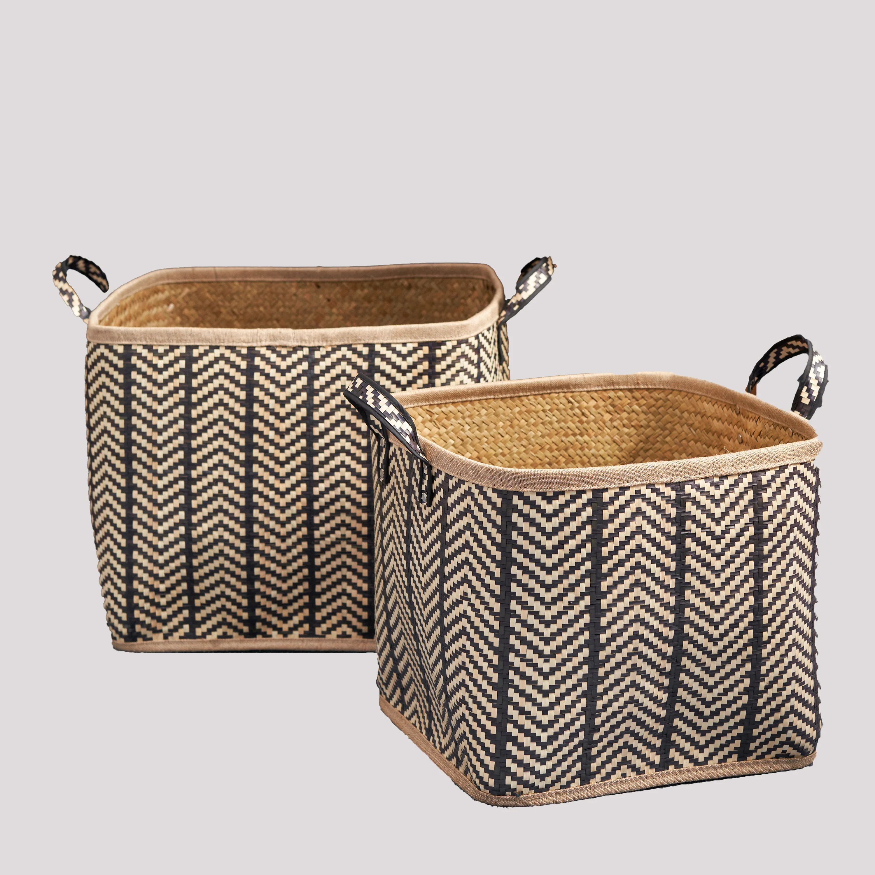 Square Palm Leaf Woven Wicker Storage Basket, Set of 2 - Image 5