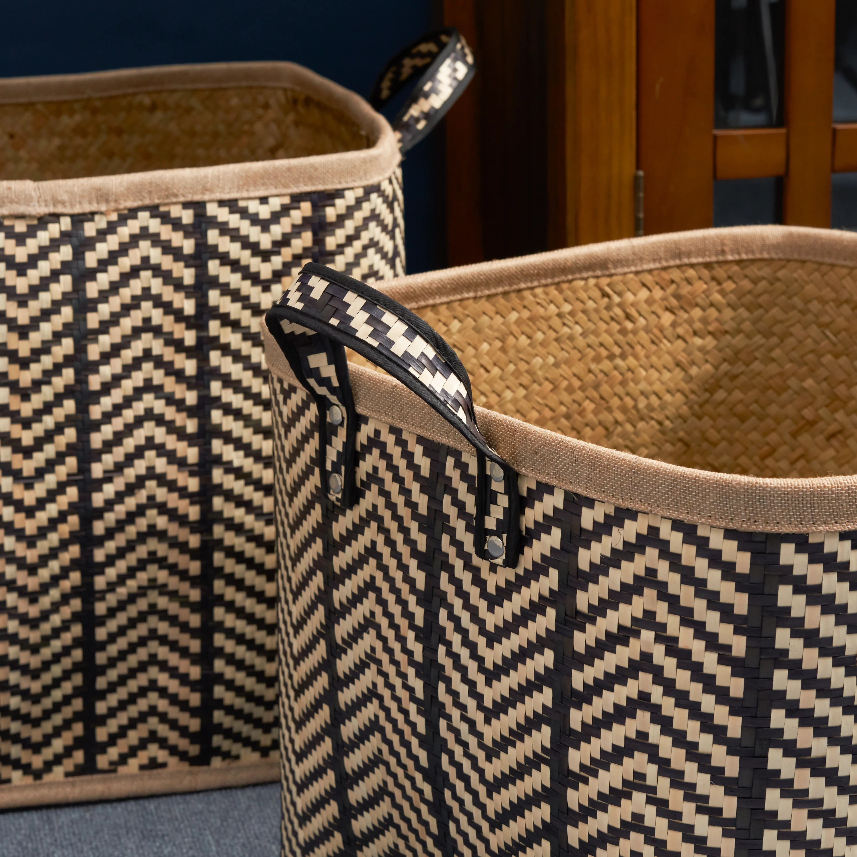Square Palm Leaf Woven Wicker Storage Basket, Set of 2 - Image 6