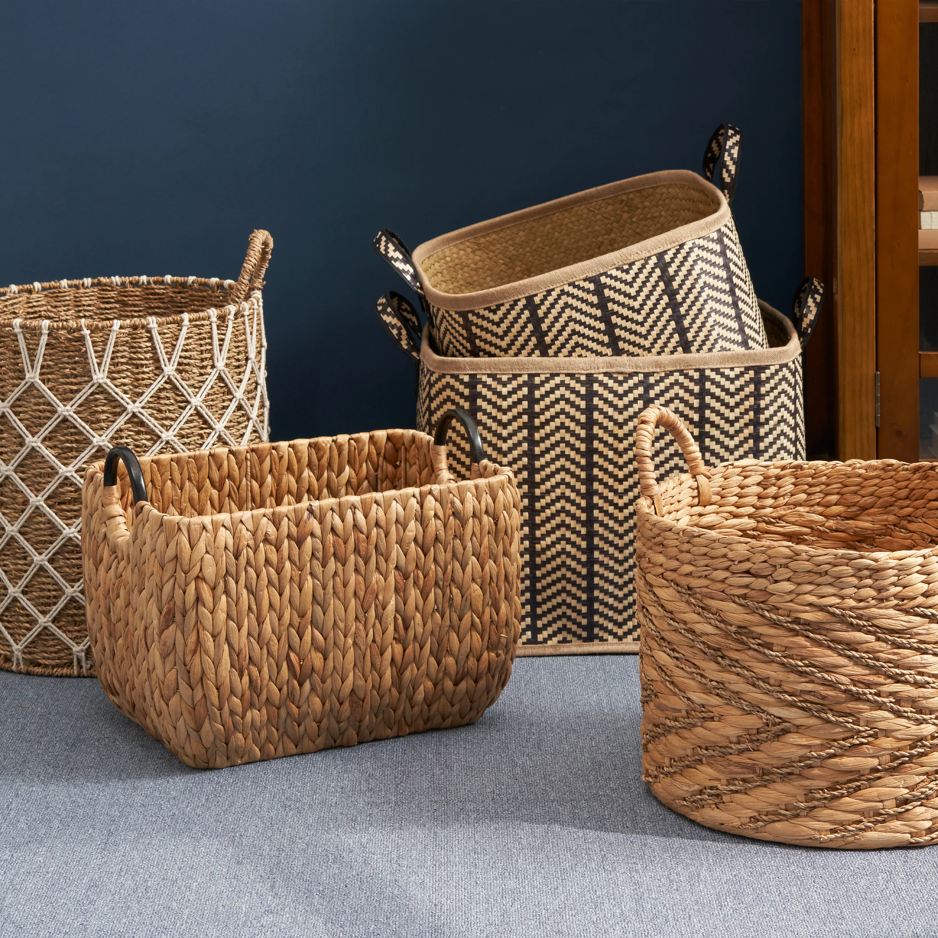 Square Palm Leaf Woven Wicker Storage Basket, Set of 2 - Image 8
