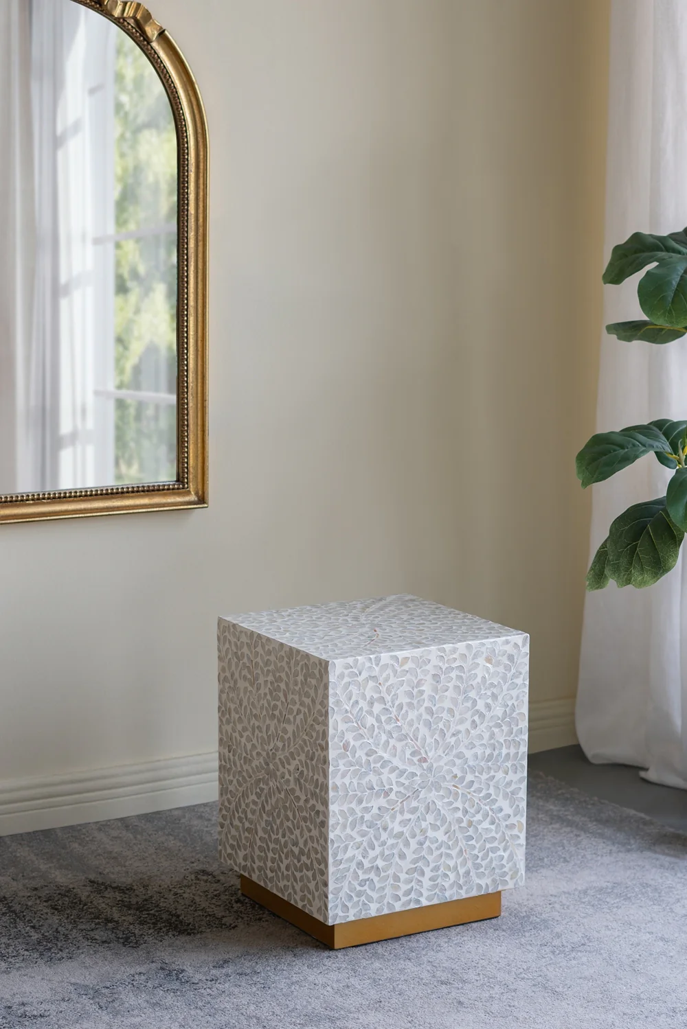 Square White Capiz Side Table - Image 2