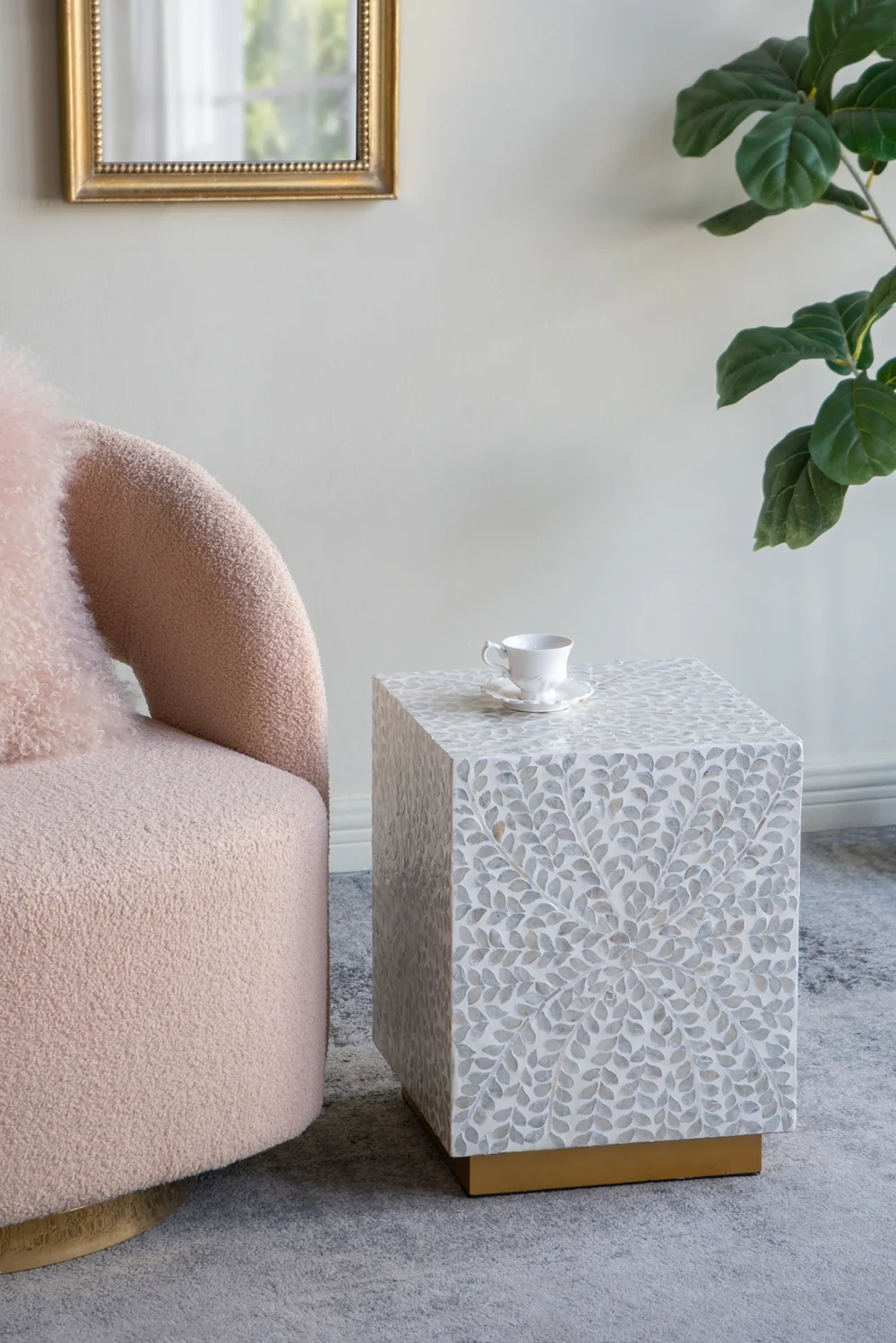 Square White Capiz Side Table - Image 5