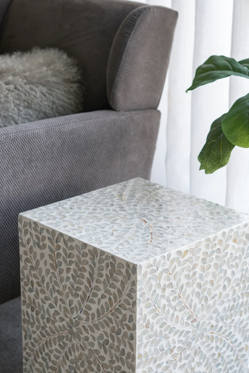 Square White Capiz Side Table - Image 6