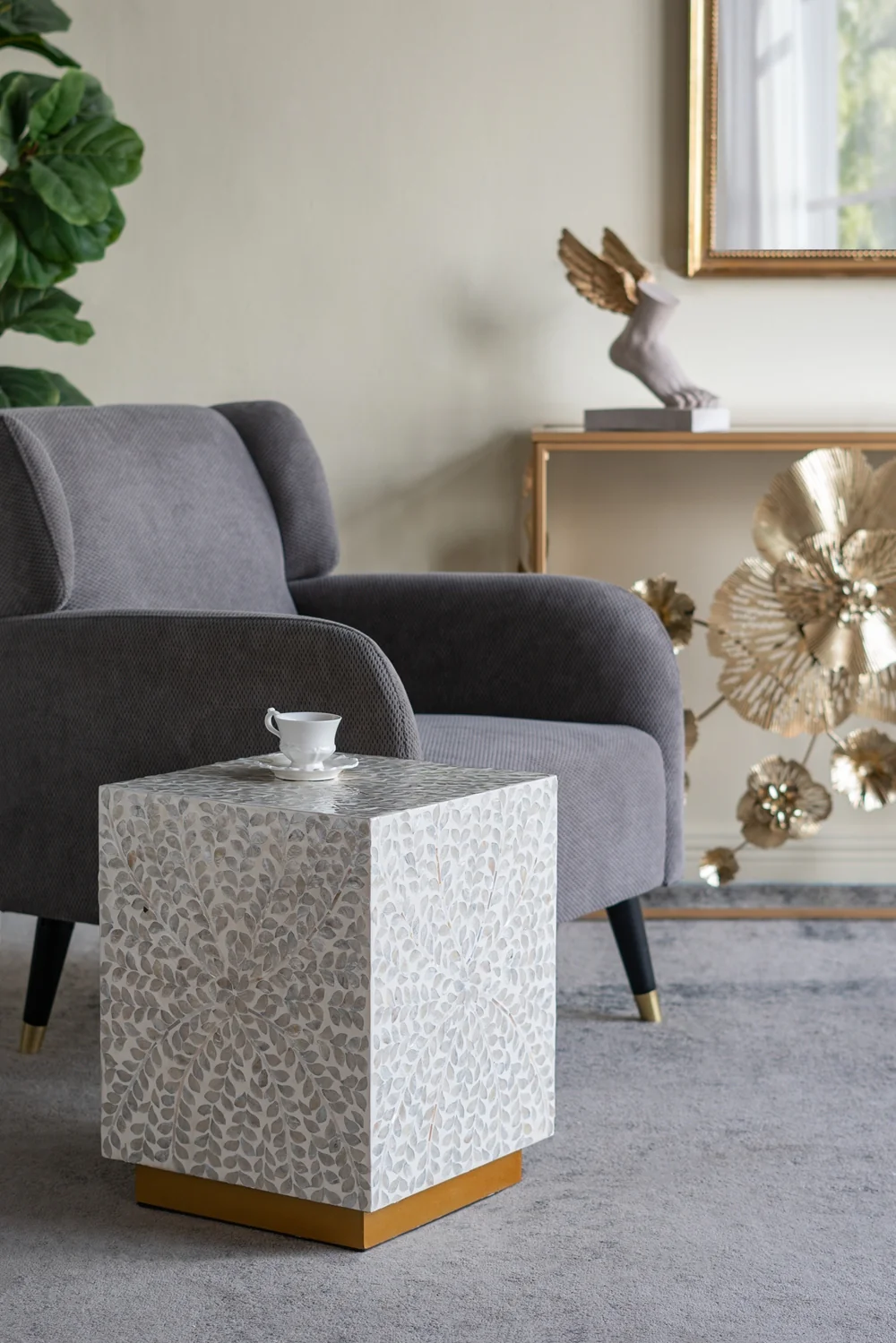 Square White Capiz Side Table - Image 7