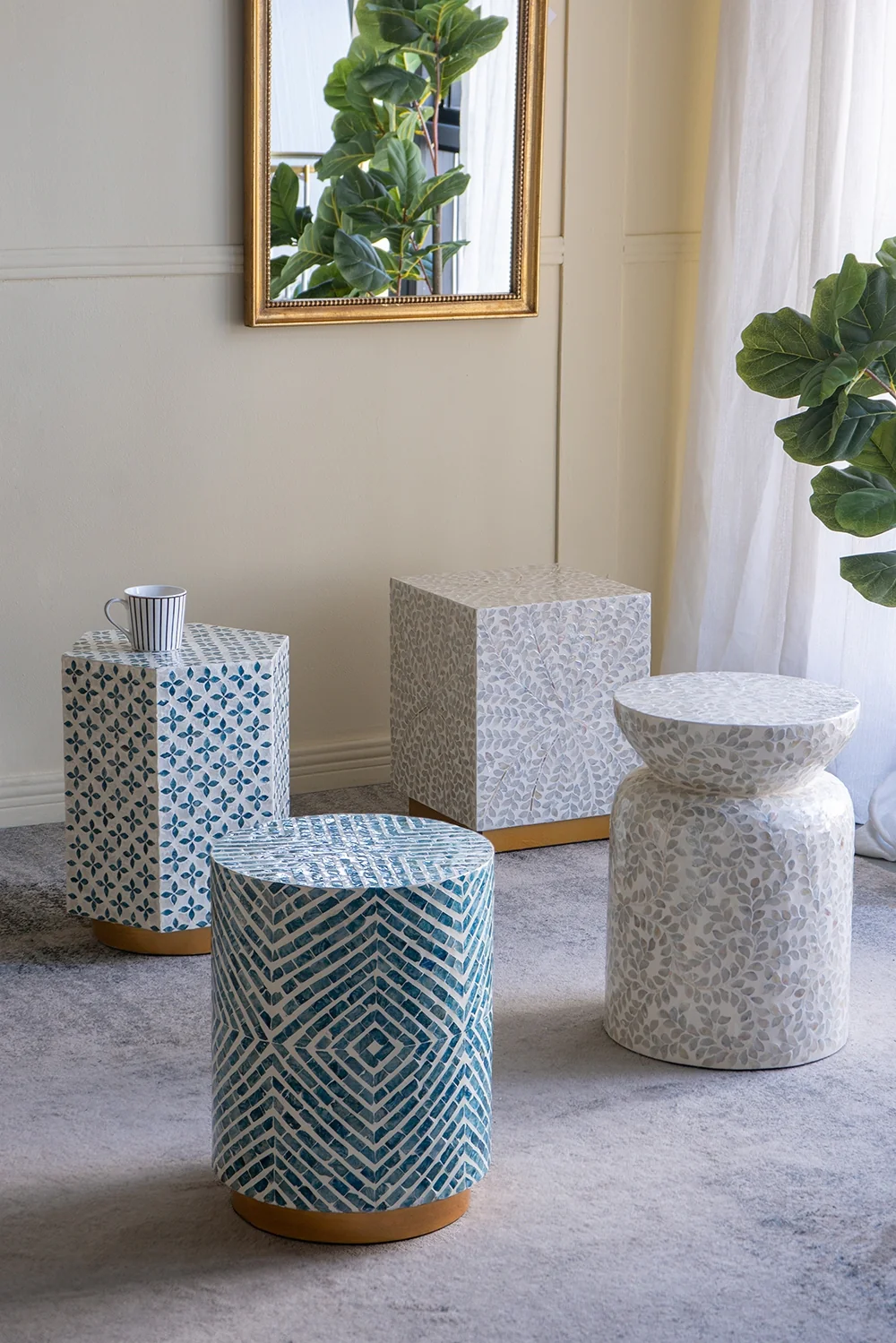 Square White Capiz Side Table - Image 8