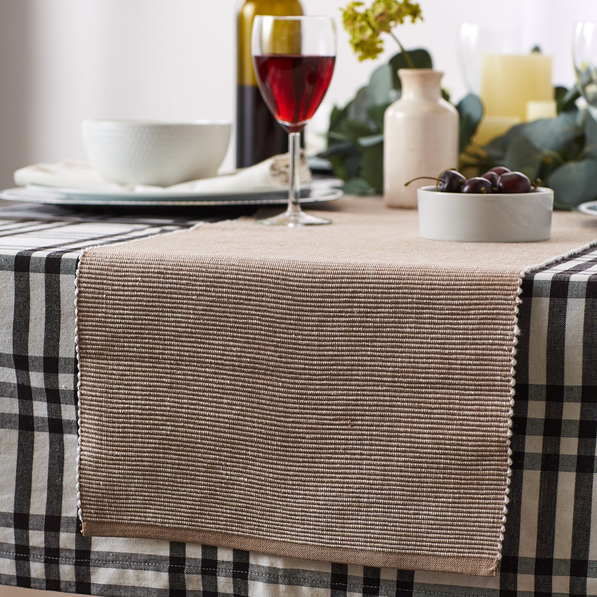 Stone/White 2-Tone Ribbed Table Runner 13X72 - Image 7