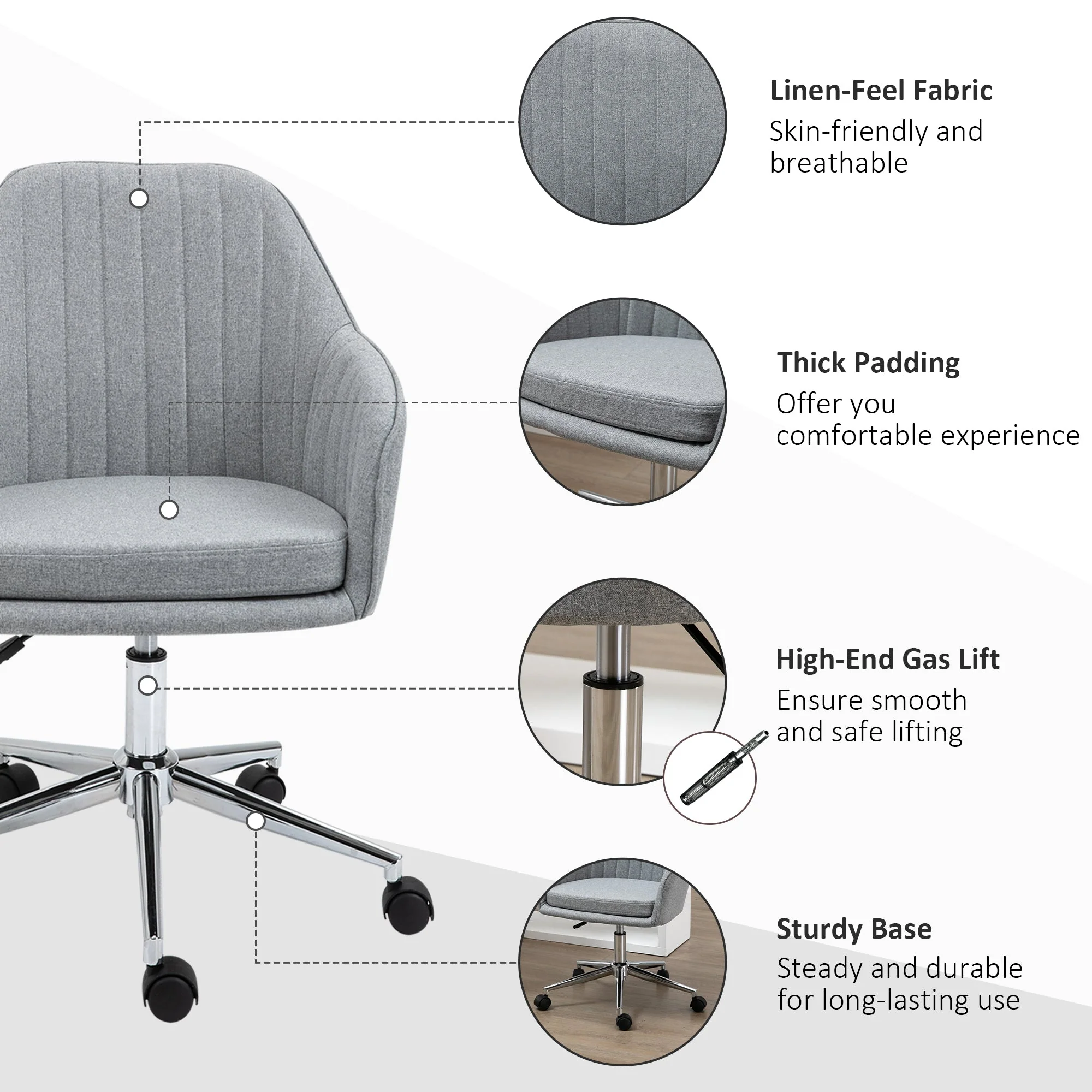 Swivel Desk Chair with Tub Shape Design & Lined Pattern Back - Image 14