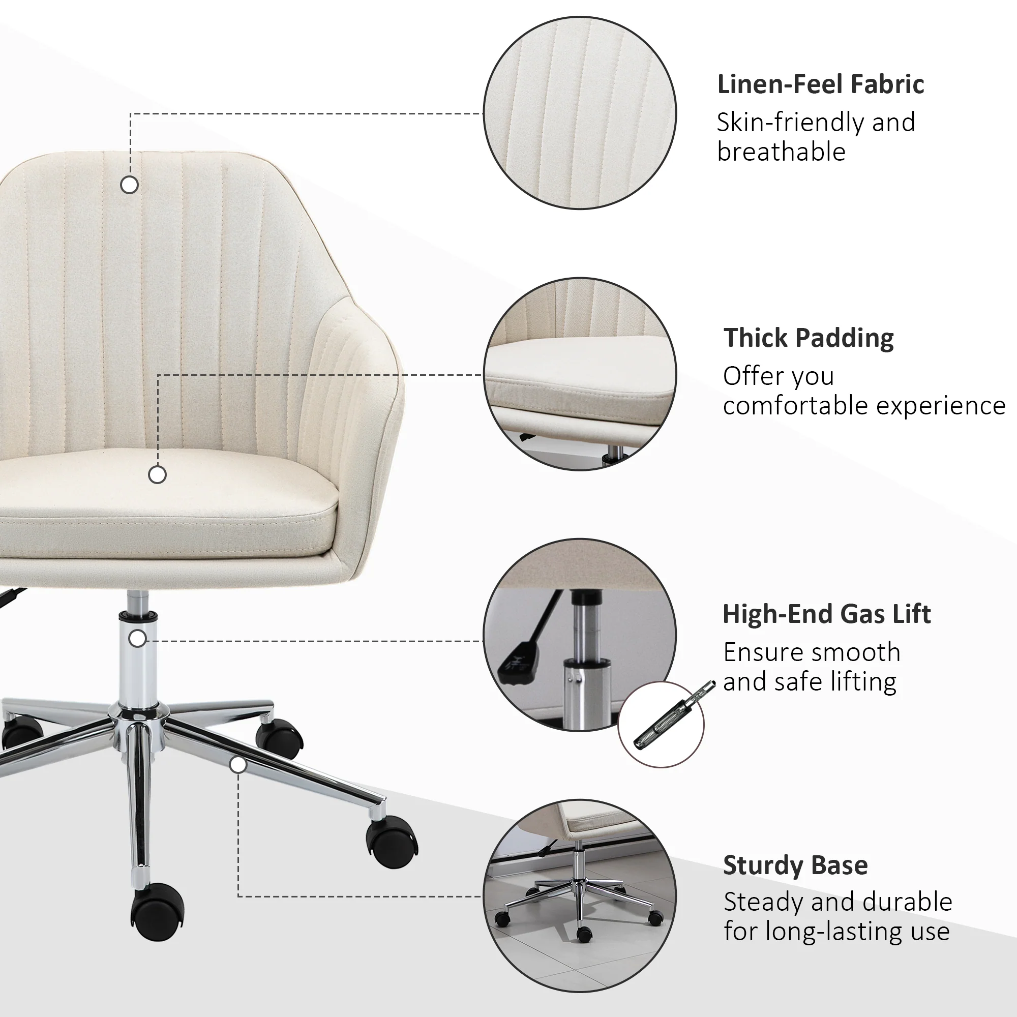 Swivel Desk Chair with Tub Shape Design & Lined Pattern Back - Image 4
