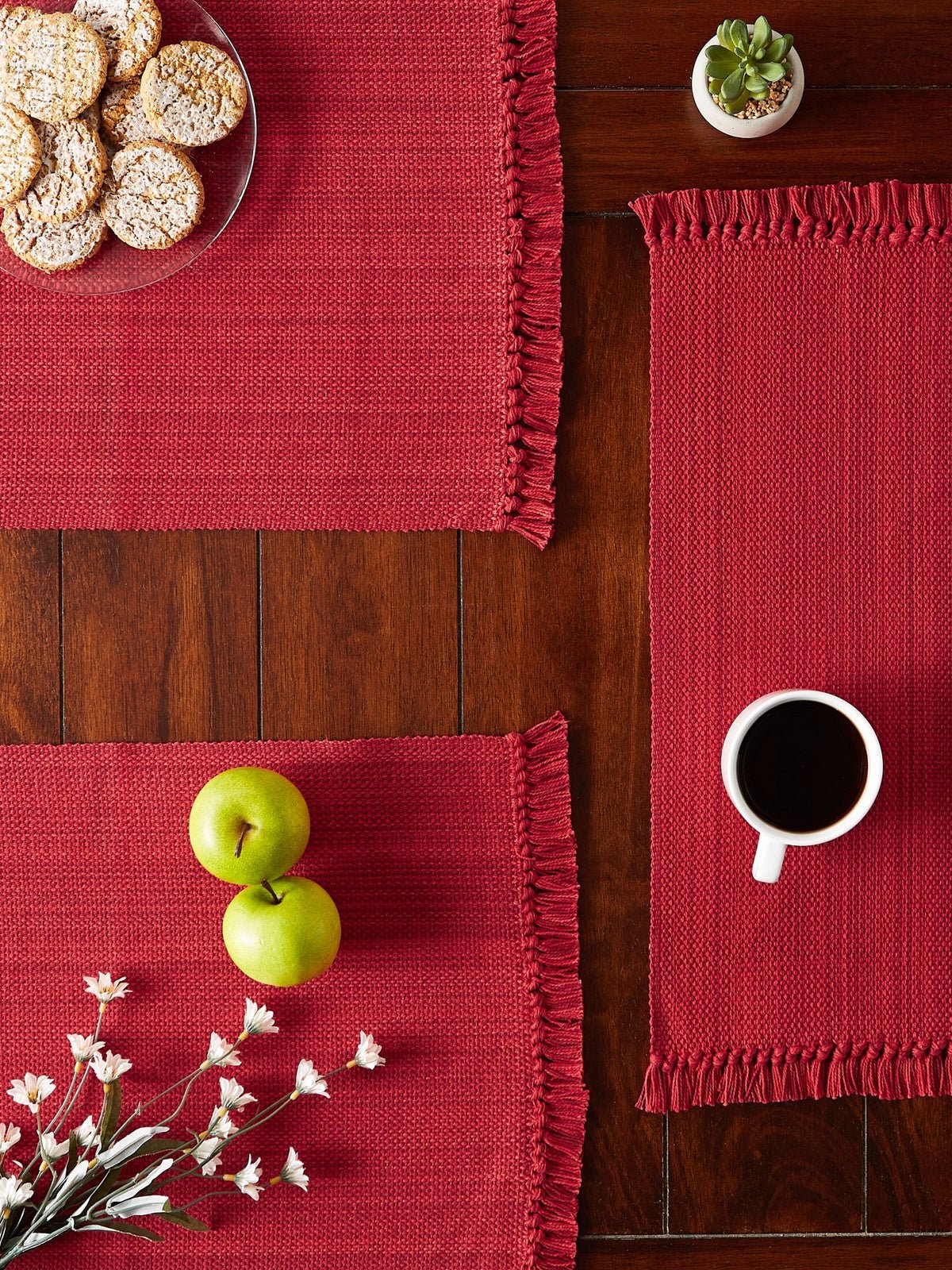 Tango Red Variegated Fringe Placemats, Set Of 6 - Image 6