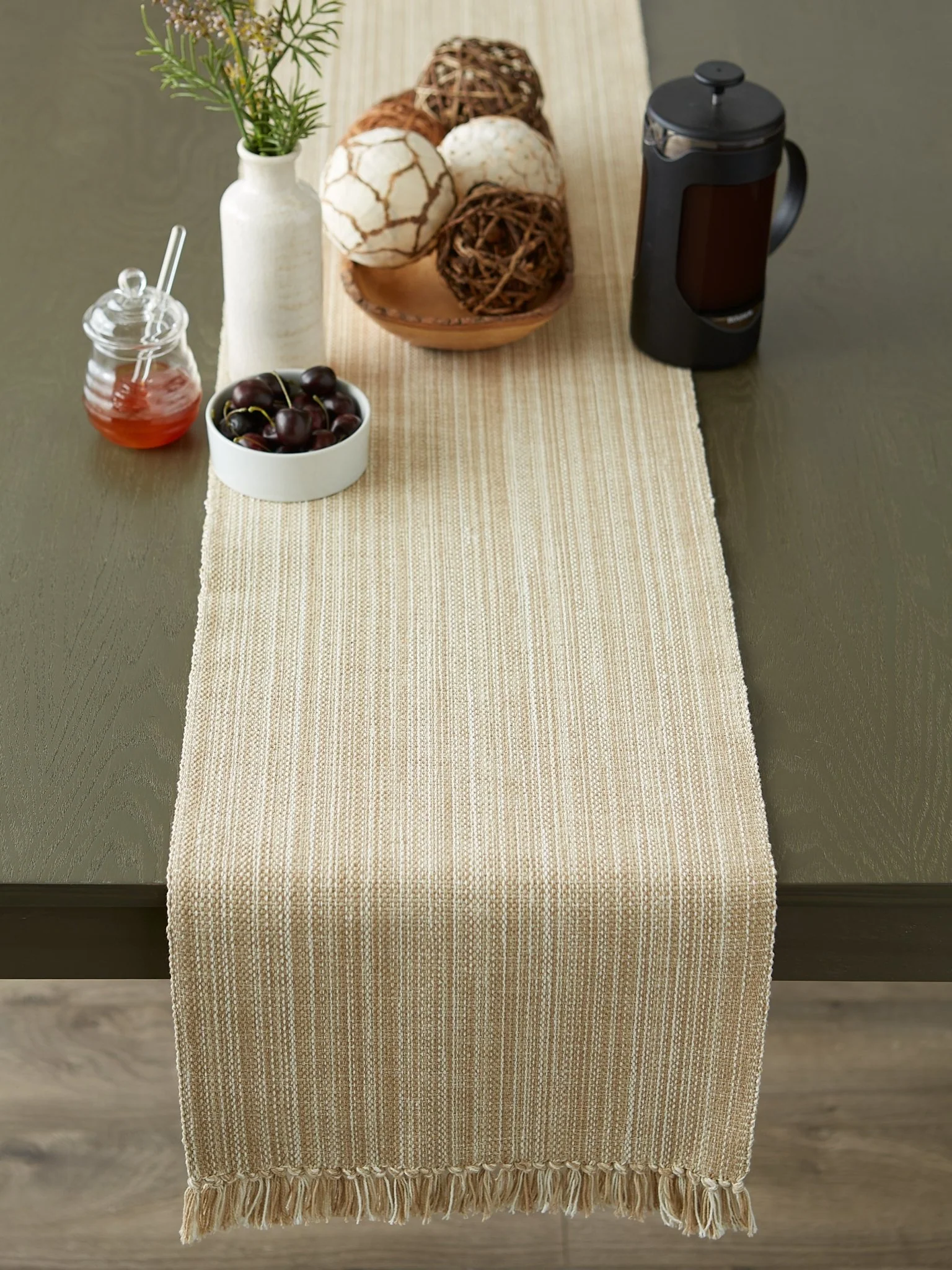 Taupe Variegated Fringe Table Runner 13X72 - Image 6