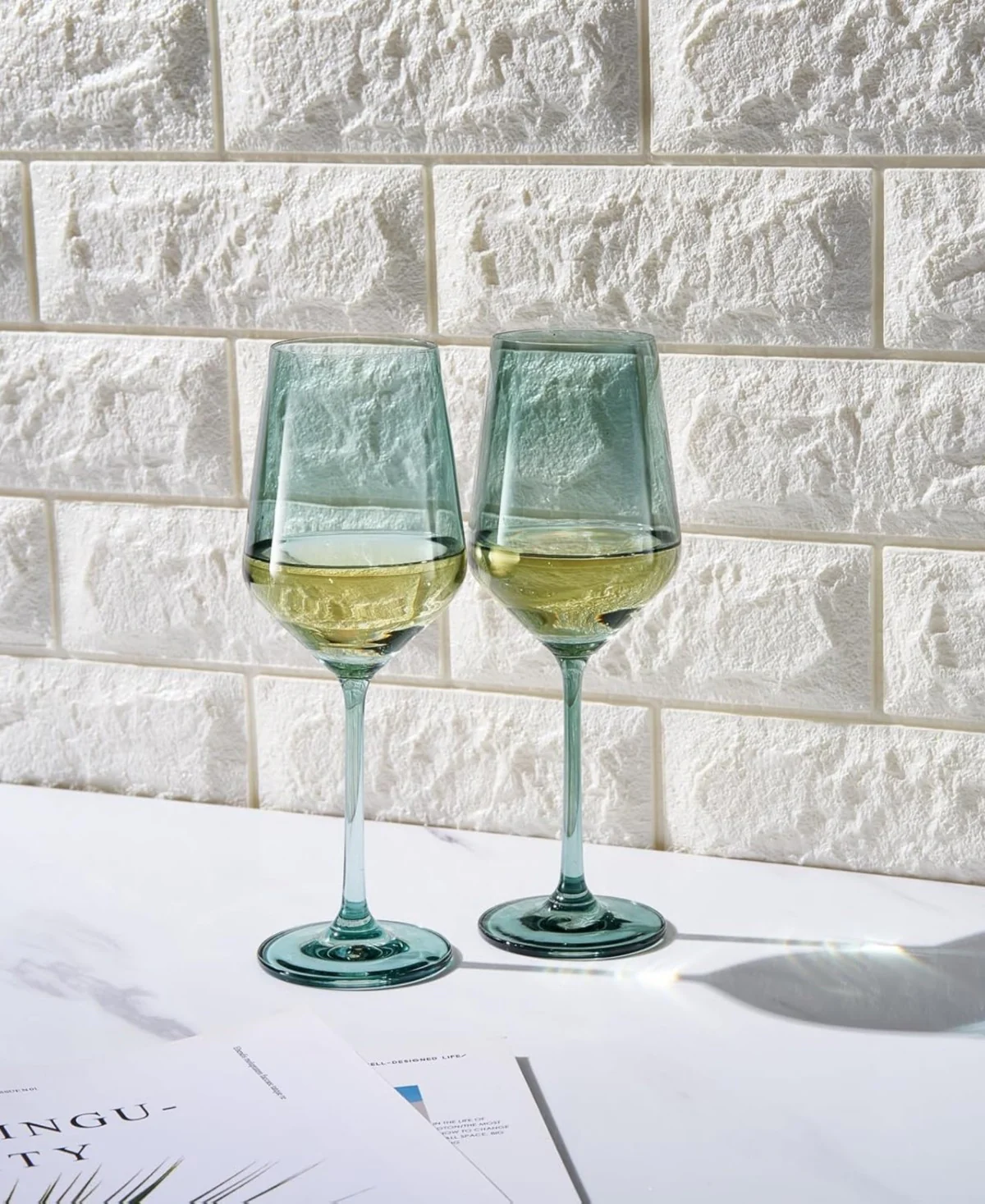Teal Colored Crystal Wine Glasses Set of 2 - Image 2