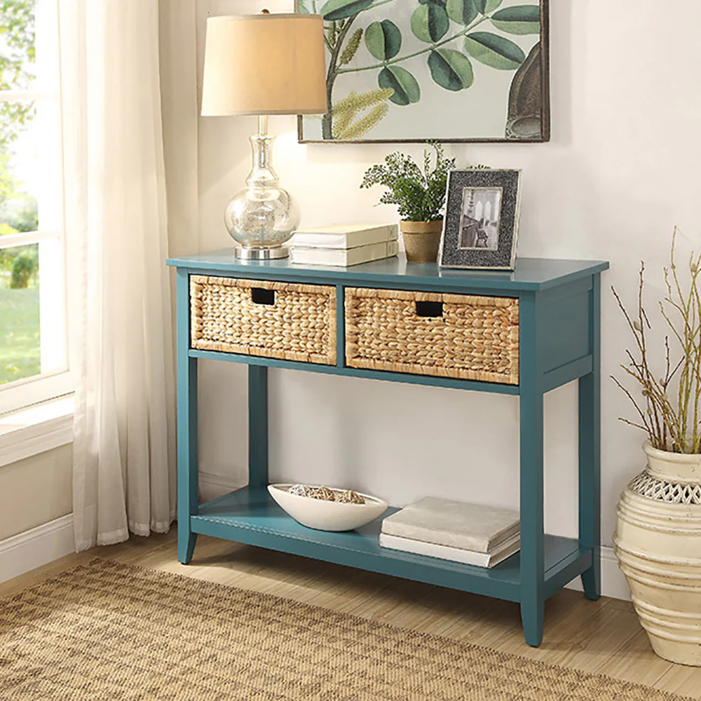 Teal Console Table with Bottom Shelf - Image 4
