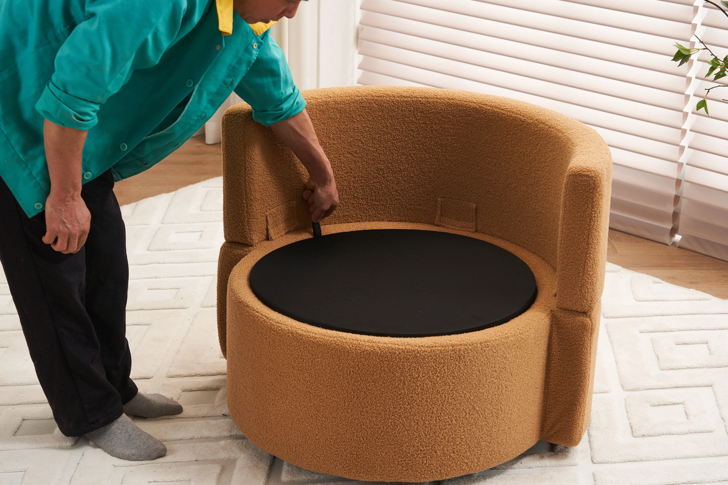 Teddy Fabric Swivel And Storage Chair With Back Cushion - Image 13