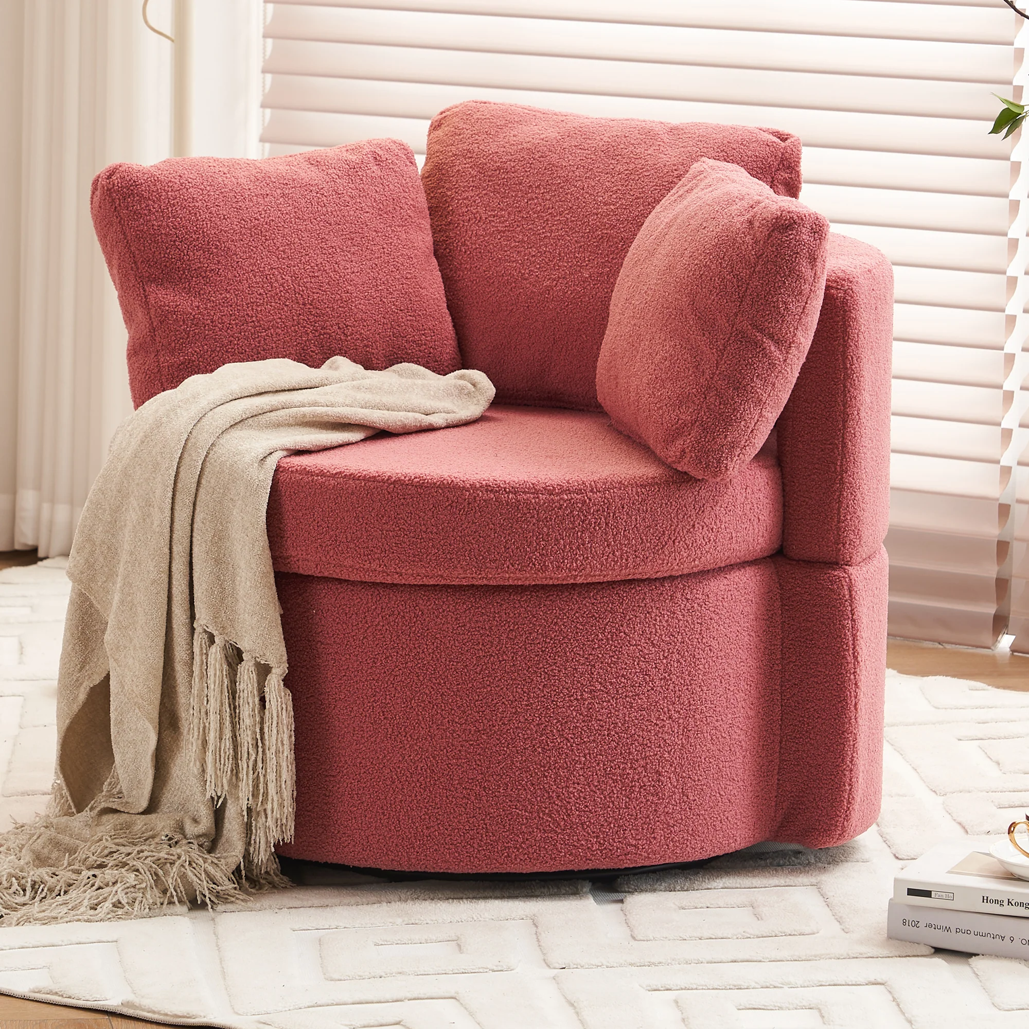 Teddy Fabric Swivel And Storage Chair With Back Cushion - Image 17