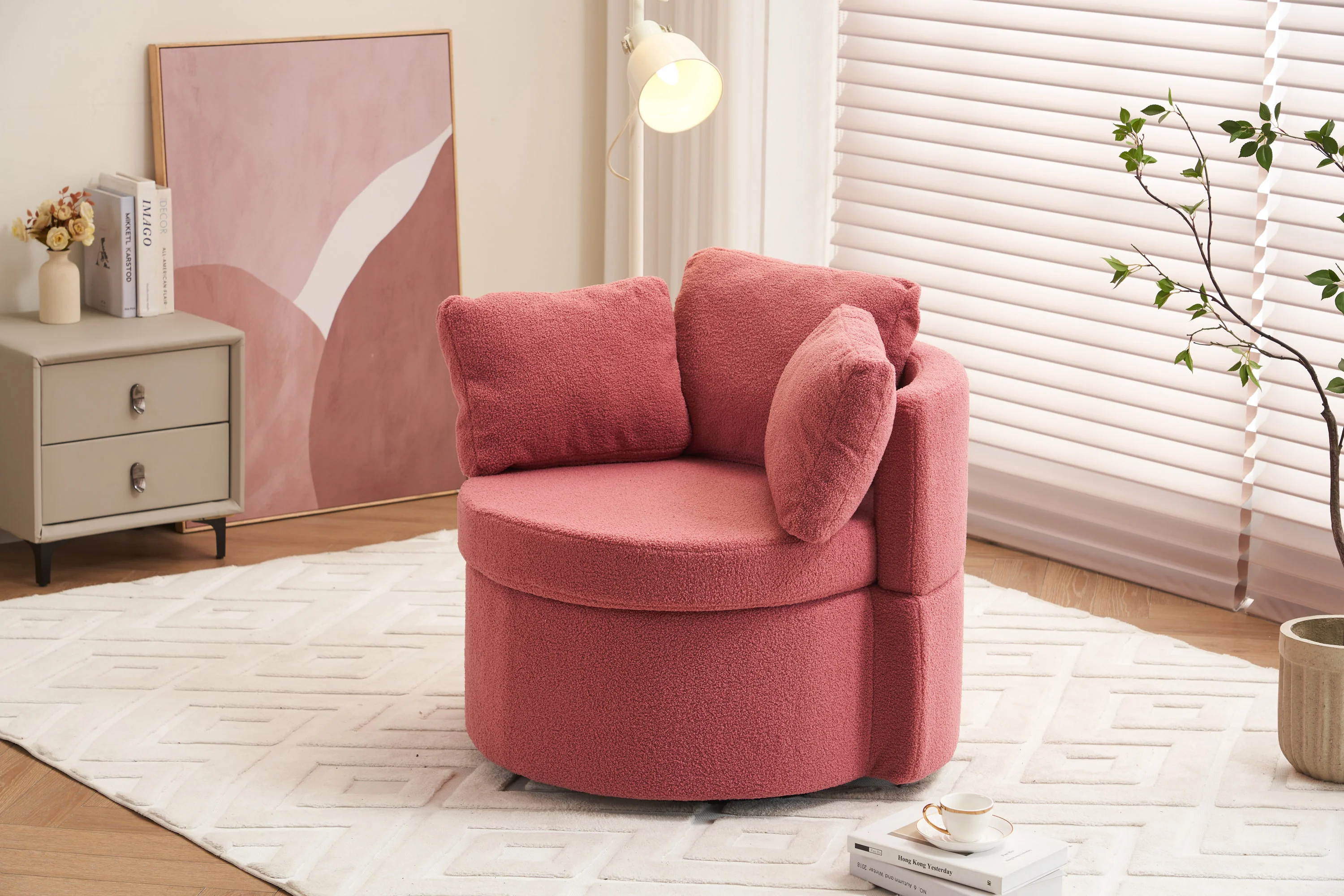 Teddy Fabric Swivel And Storage Chair With Back Cushion - Image 19