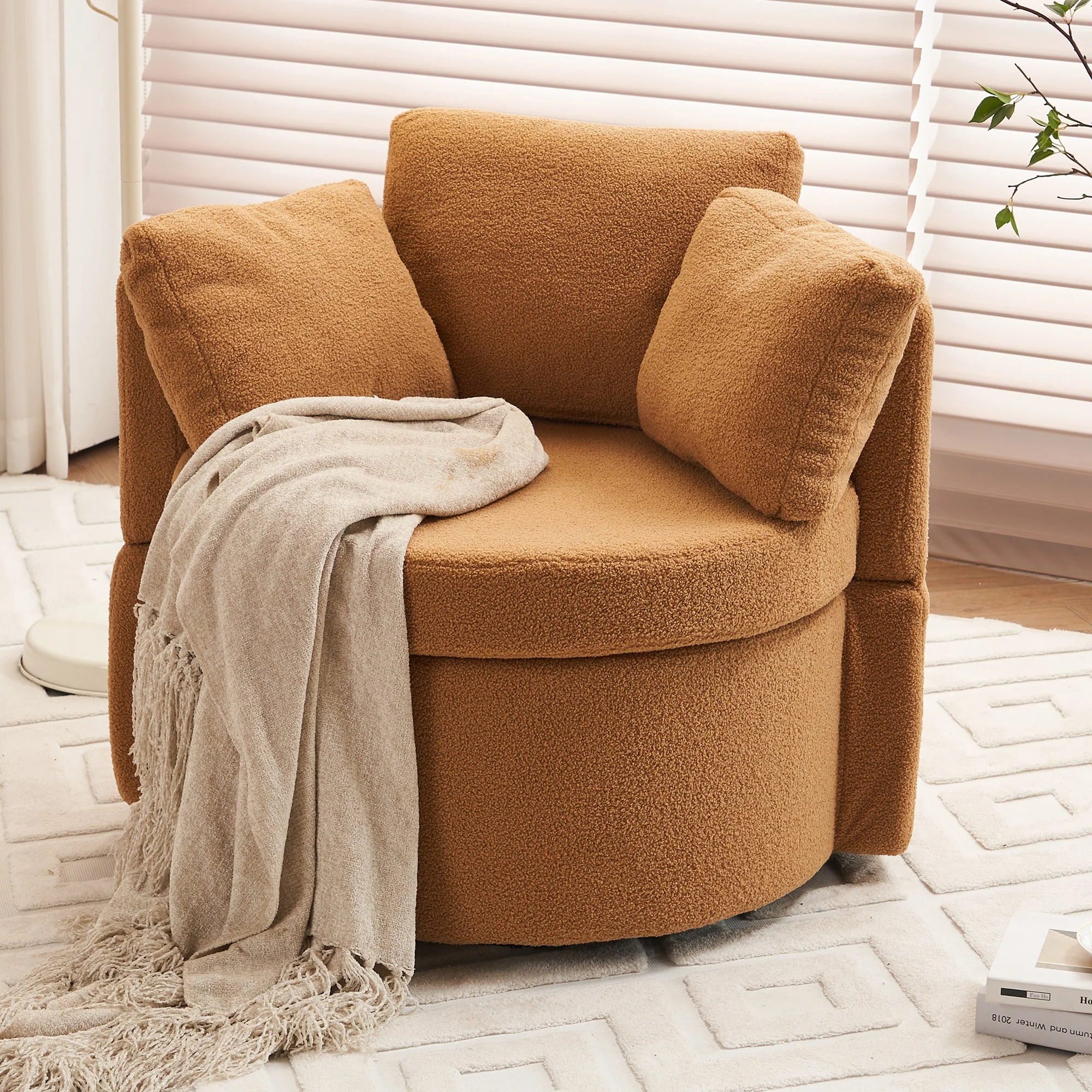 Teddy Fabric Swivel And Storage Chair With Back Cushion - Image 2
