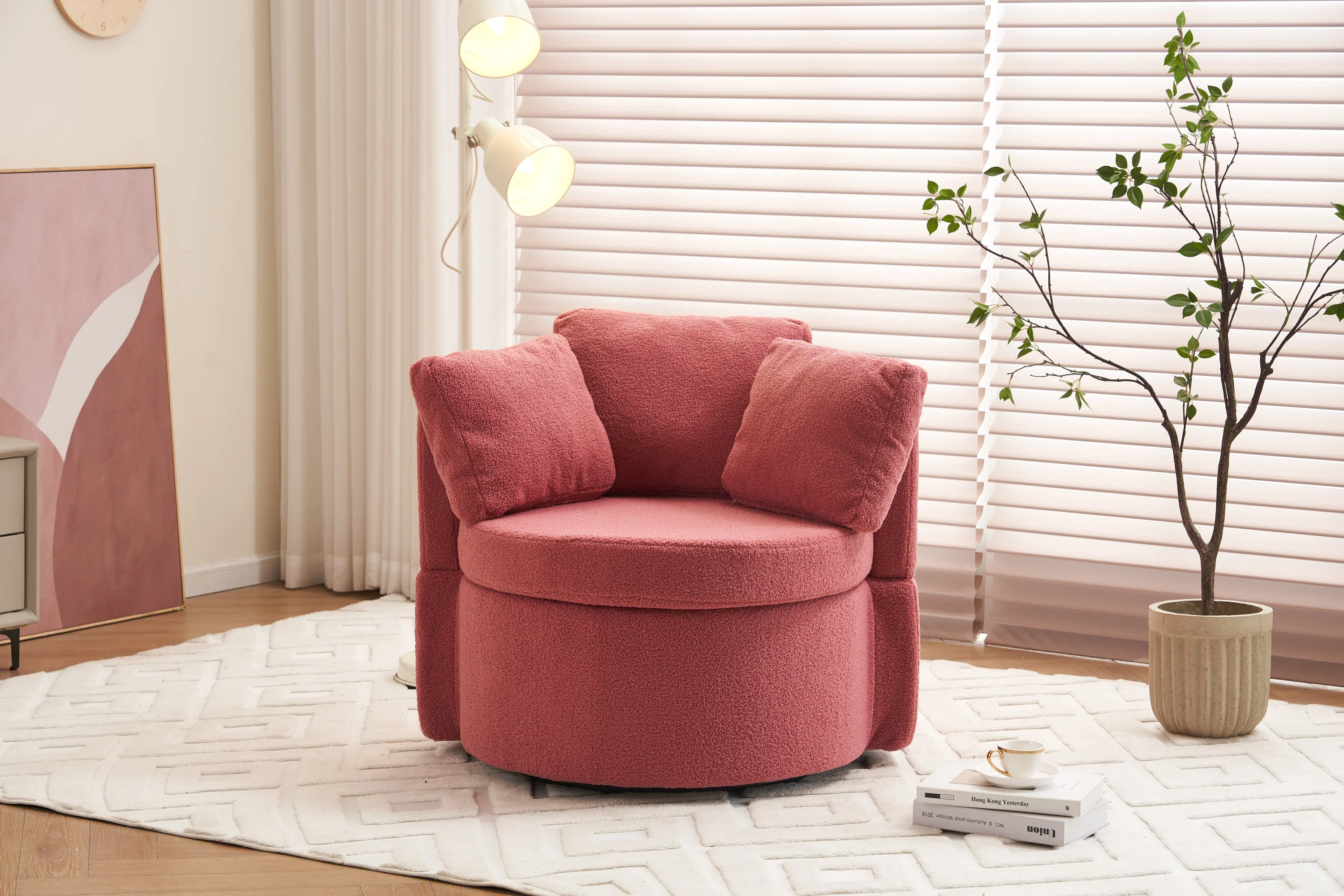 Teddy Fabric Swivel And Storage Chair With Back Cushion - Image 20