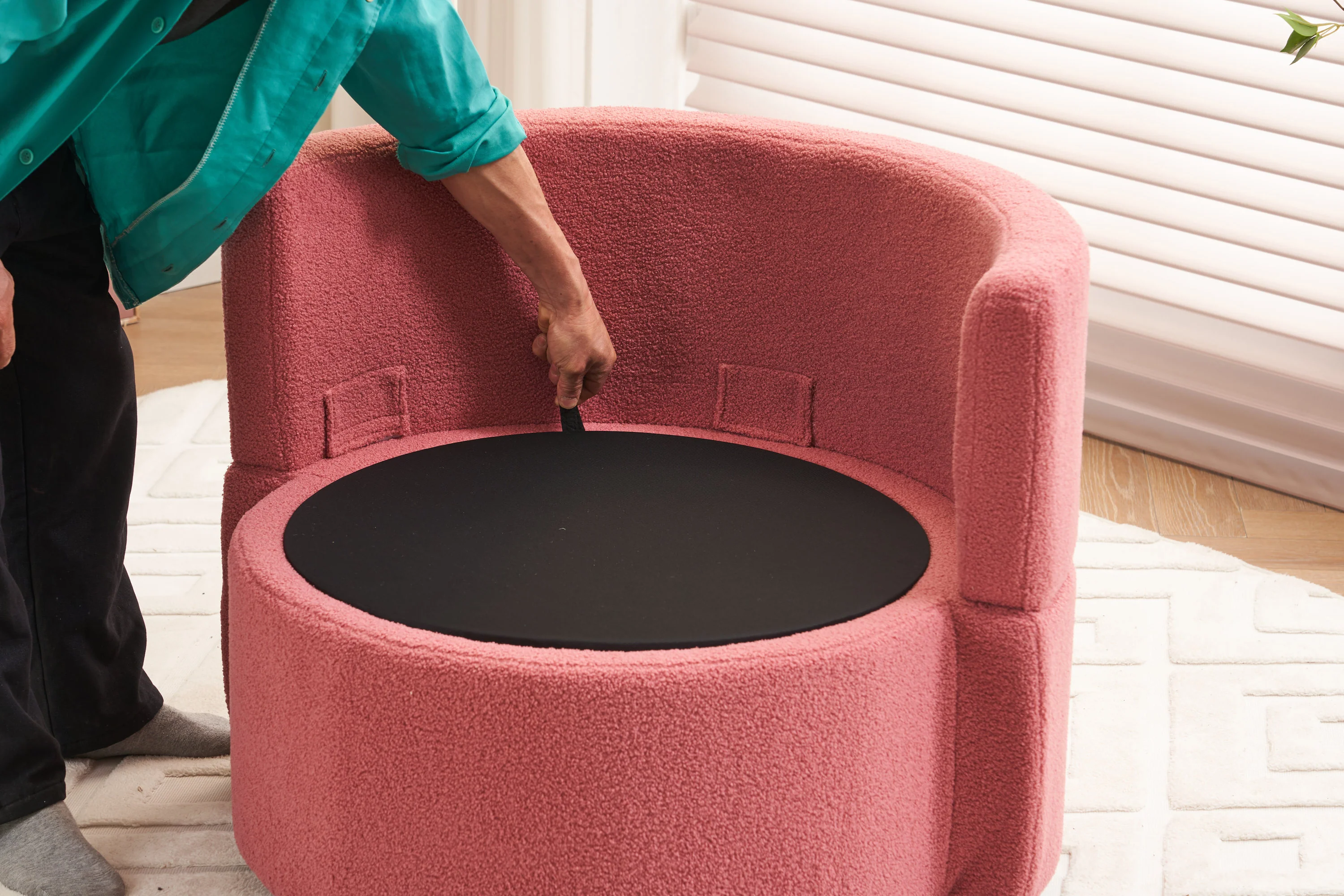 Teddy Fabric Swivel And Storage Chair With Back Cushion - Image 23