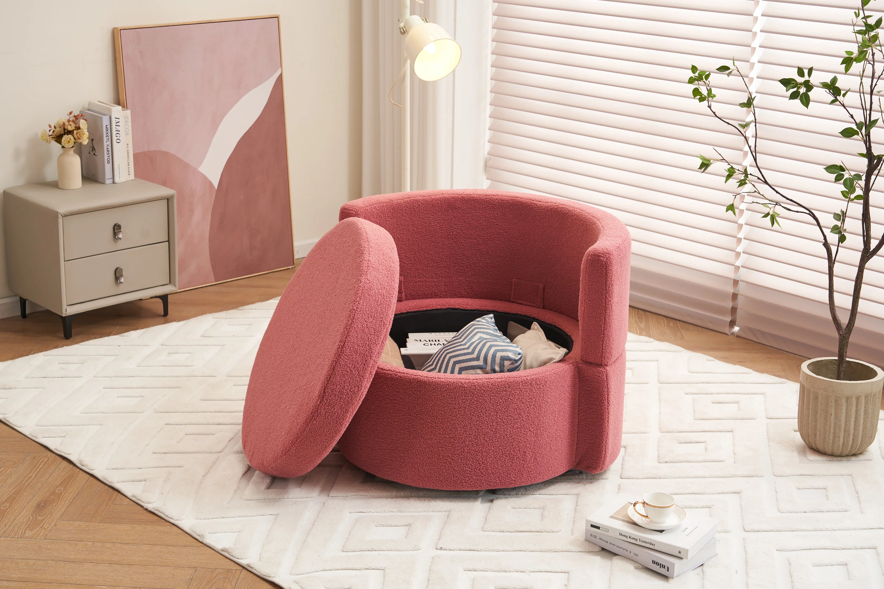 Teddy Fabric Swivel And Storage Chair With Back Cushion - Image 24