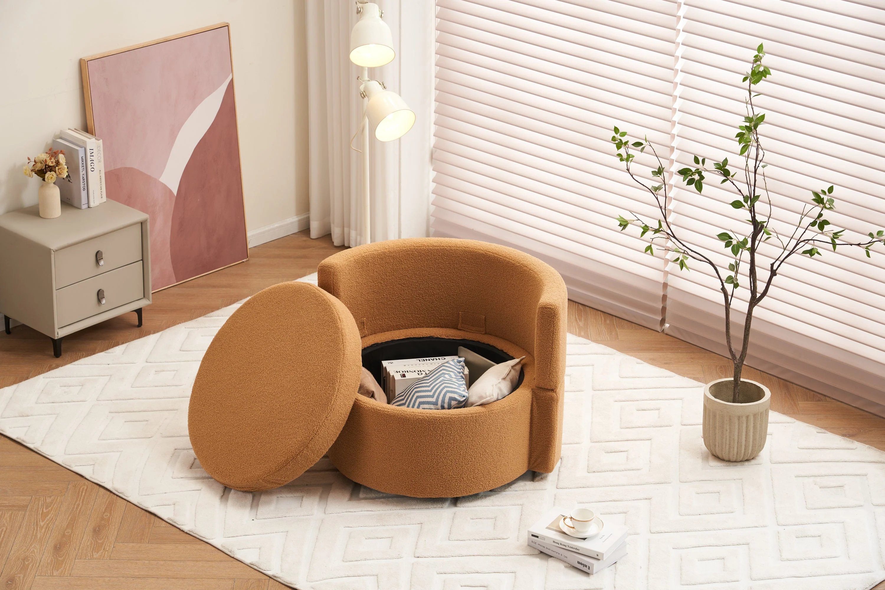 Teddy Fabric Swivel And Storage Chair With Back Cushion - Image 3