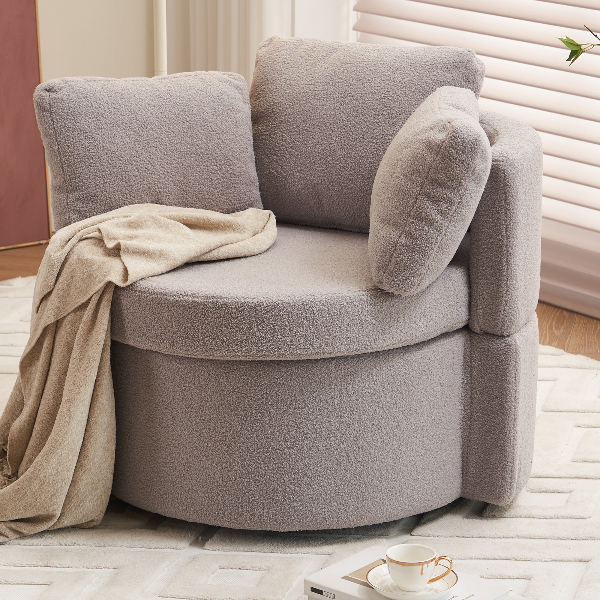 Teddy Fabric Swivel And Storage Chair With Back Cushion - Image 32