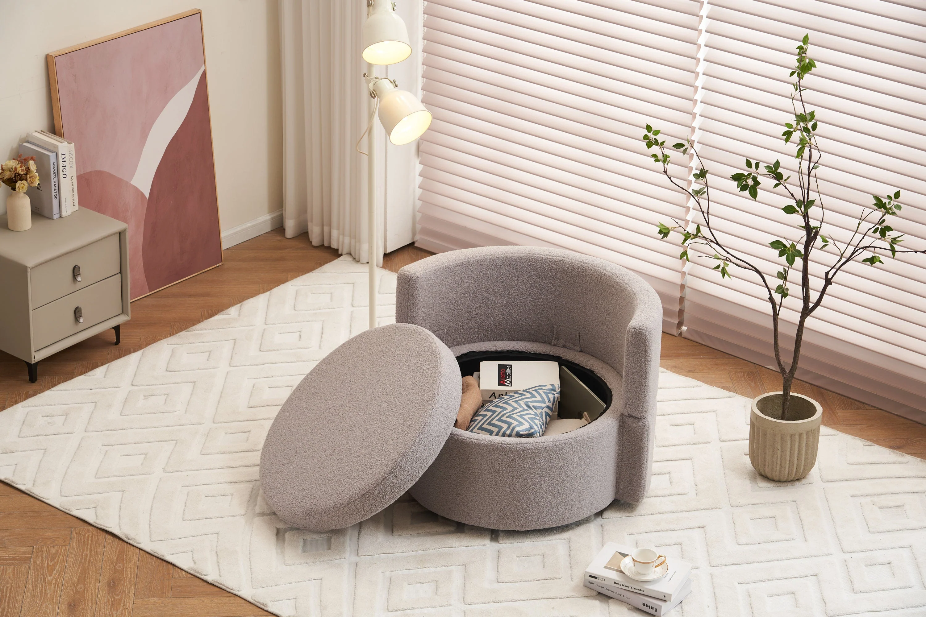 Teddy Fabric Swivel And Storage Chair With Back Cushion - Image 36